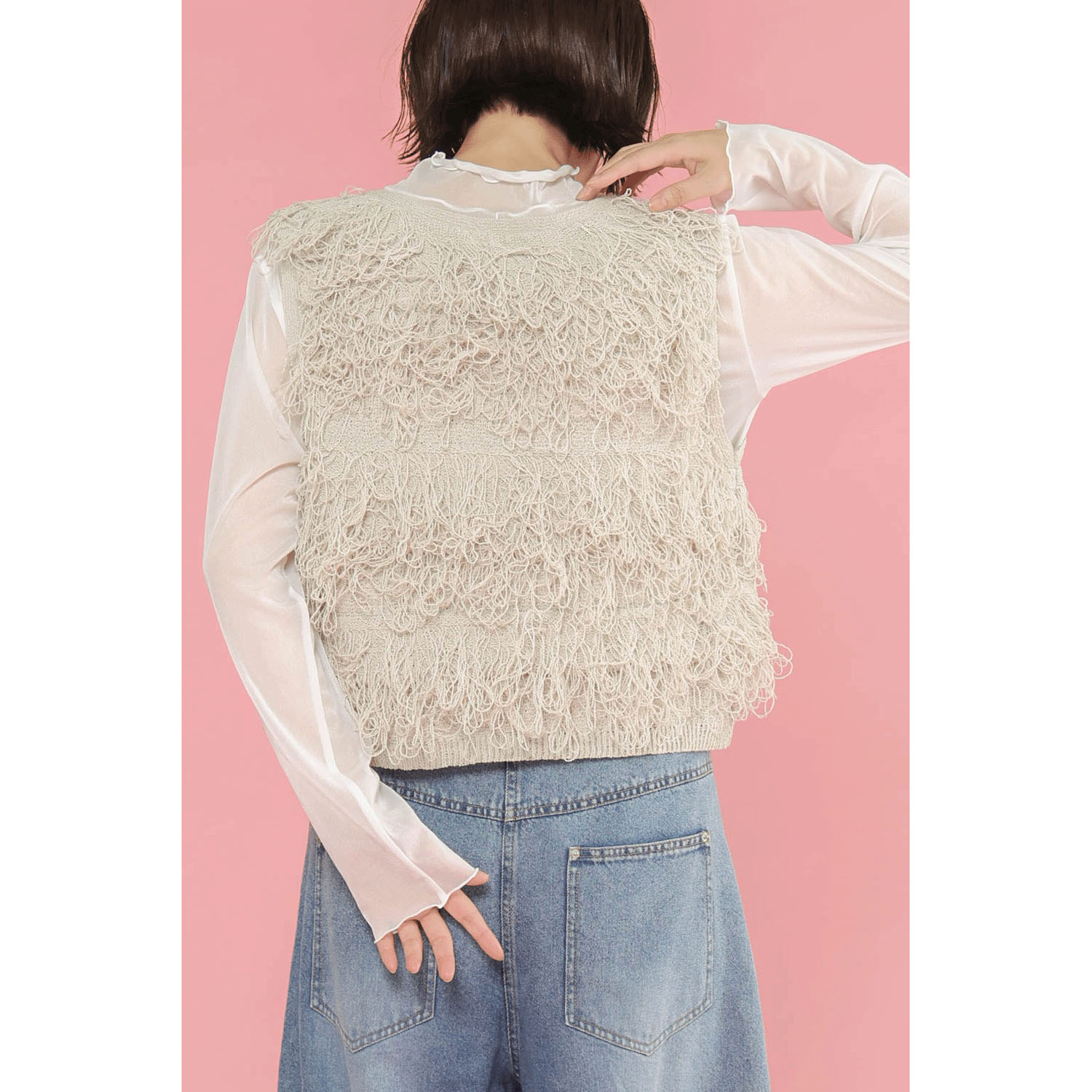 trois ループフリンジショートベスト - 画像7