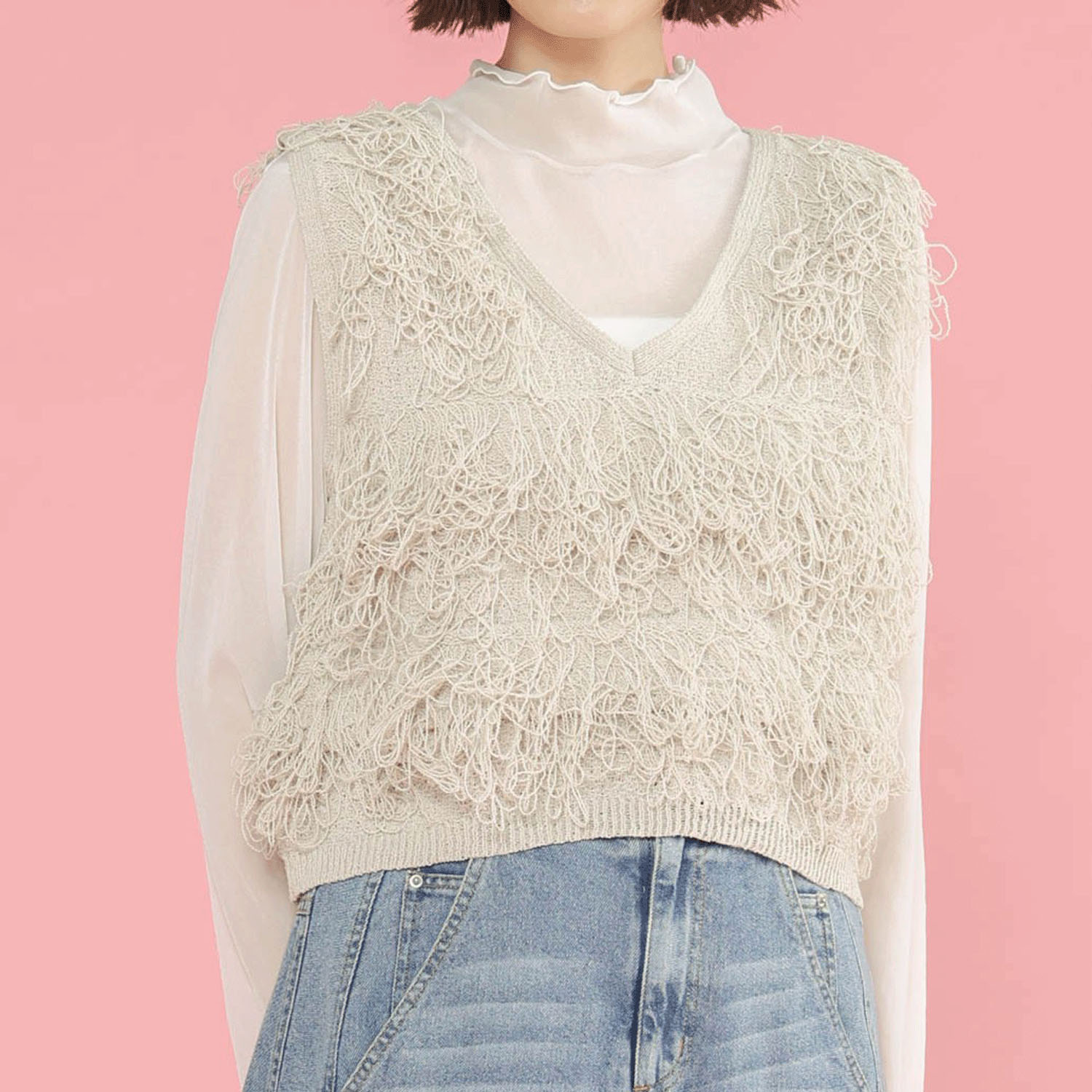 trois ループフリンジショートベスト