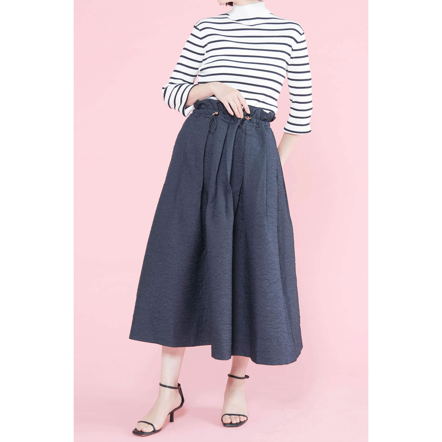 trois テレコ無地＆ボーダー7分袖ハイネックテレコニット - 画像5