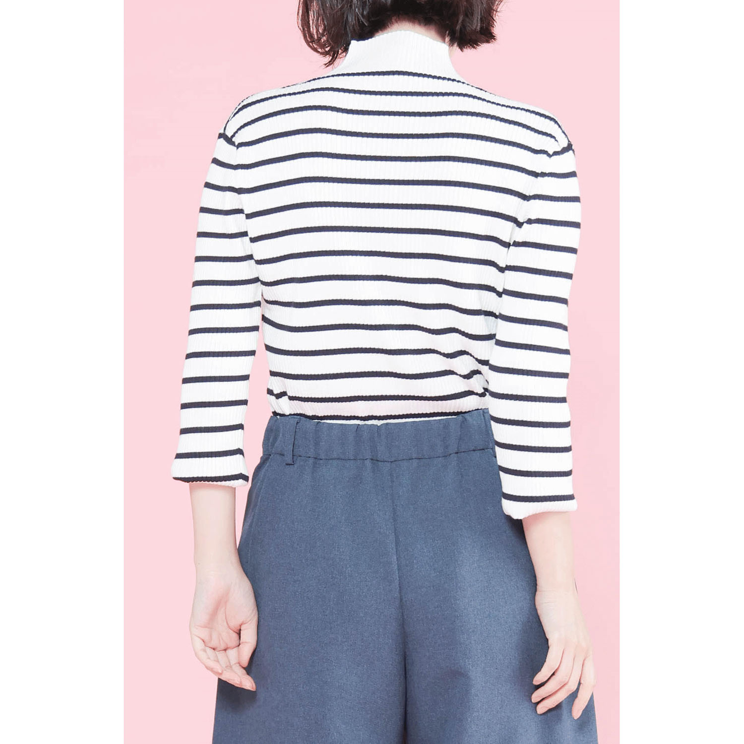 trois テレコ無地＆ボーダー7分袖ハイネックテレコニット - 画像8
