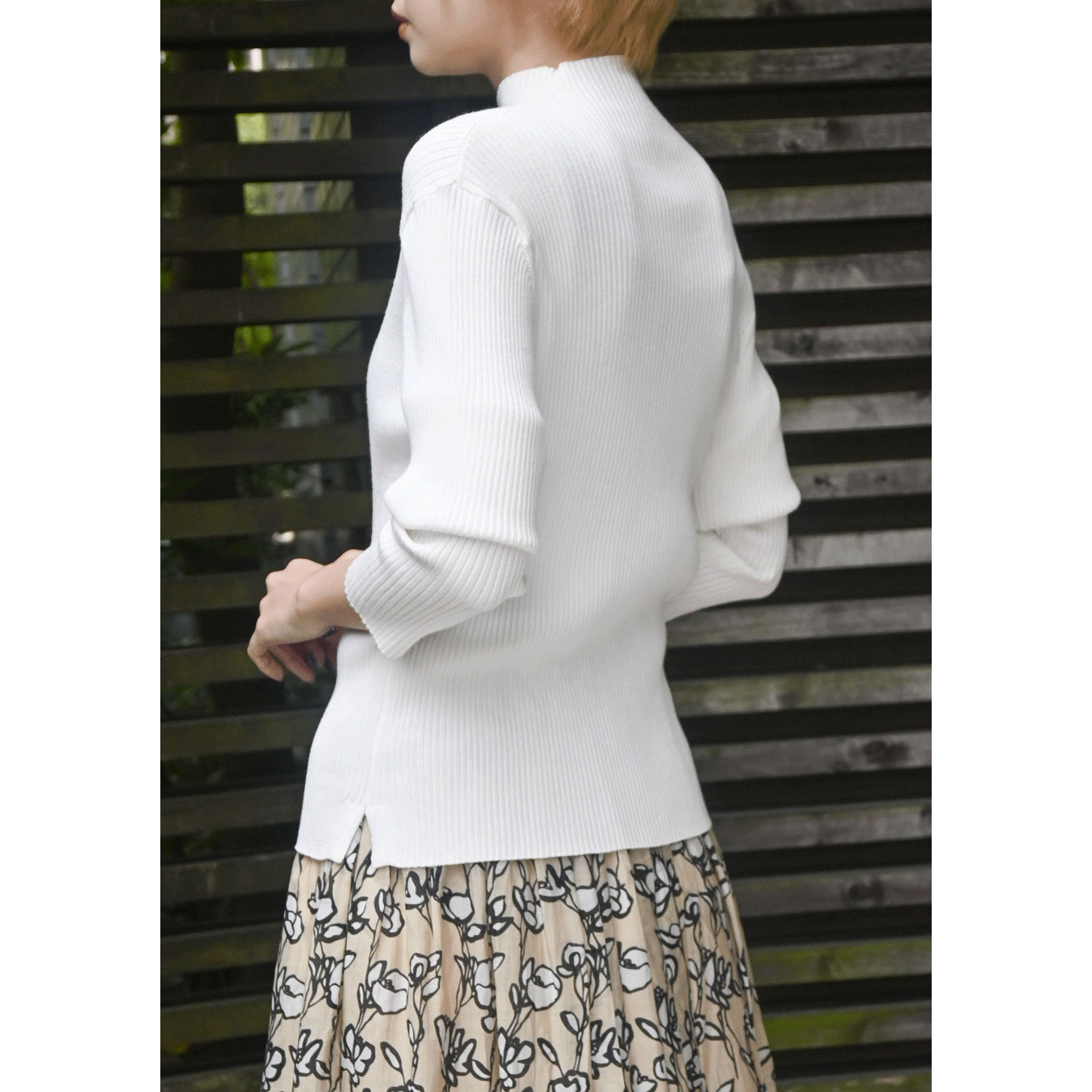 trois テレコ無地＆ボーダー7分袖ハイネックテレコニット - 画像10