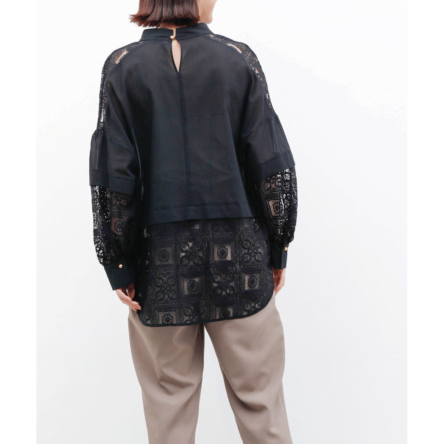 trois タイル調レースバルーン袖ブラウス - 画像5