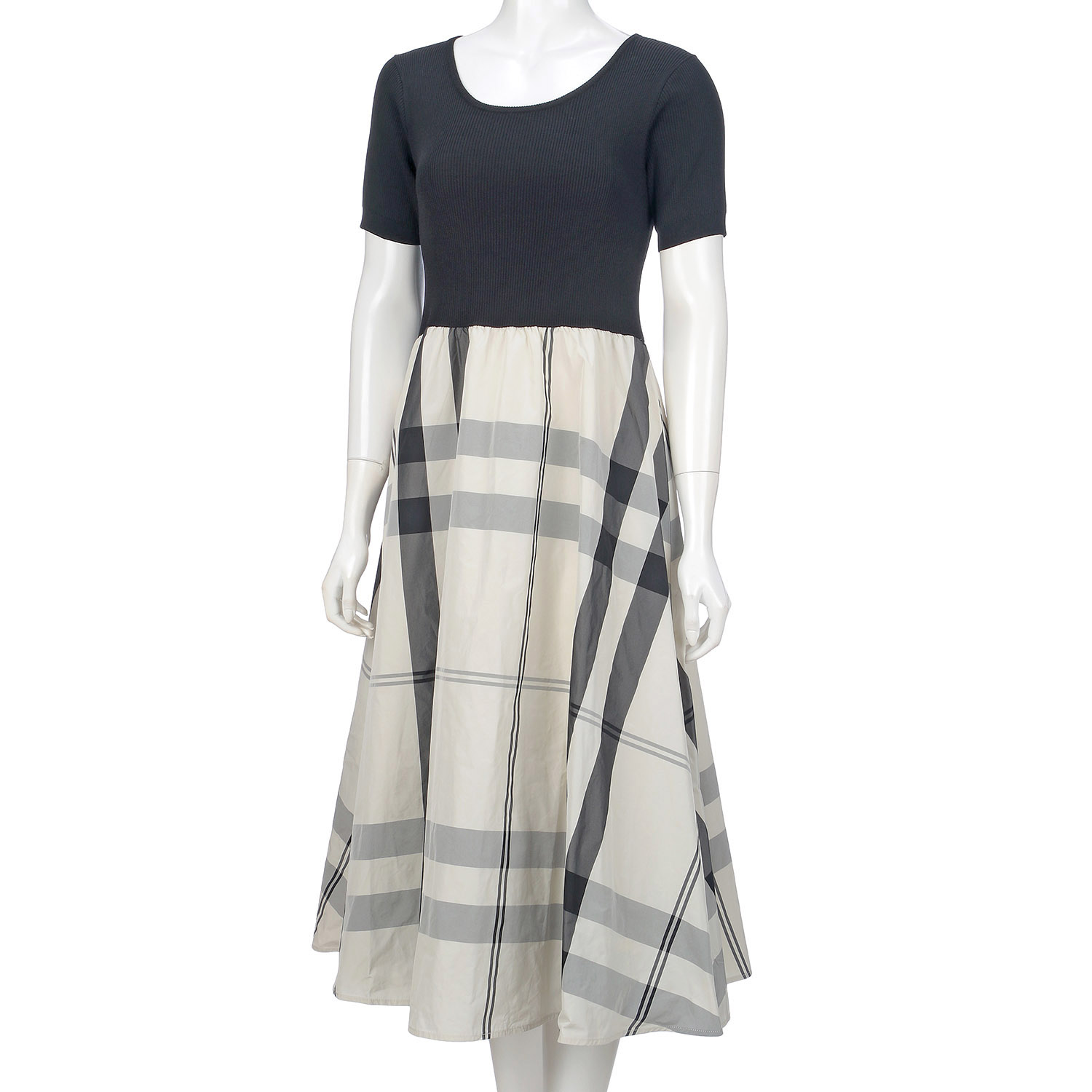 チェックタフタニットワンピース