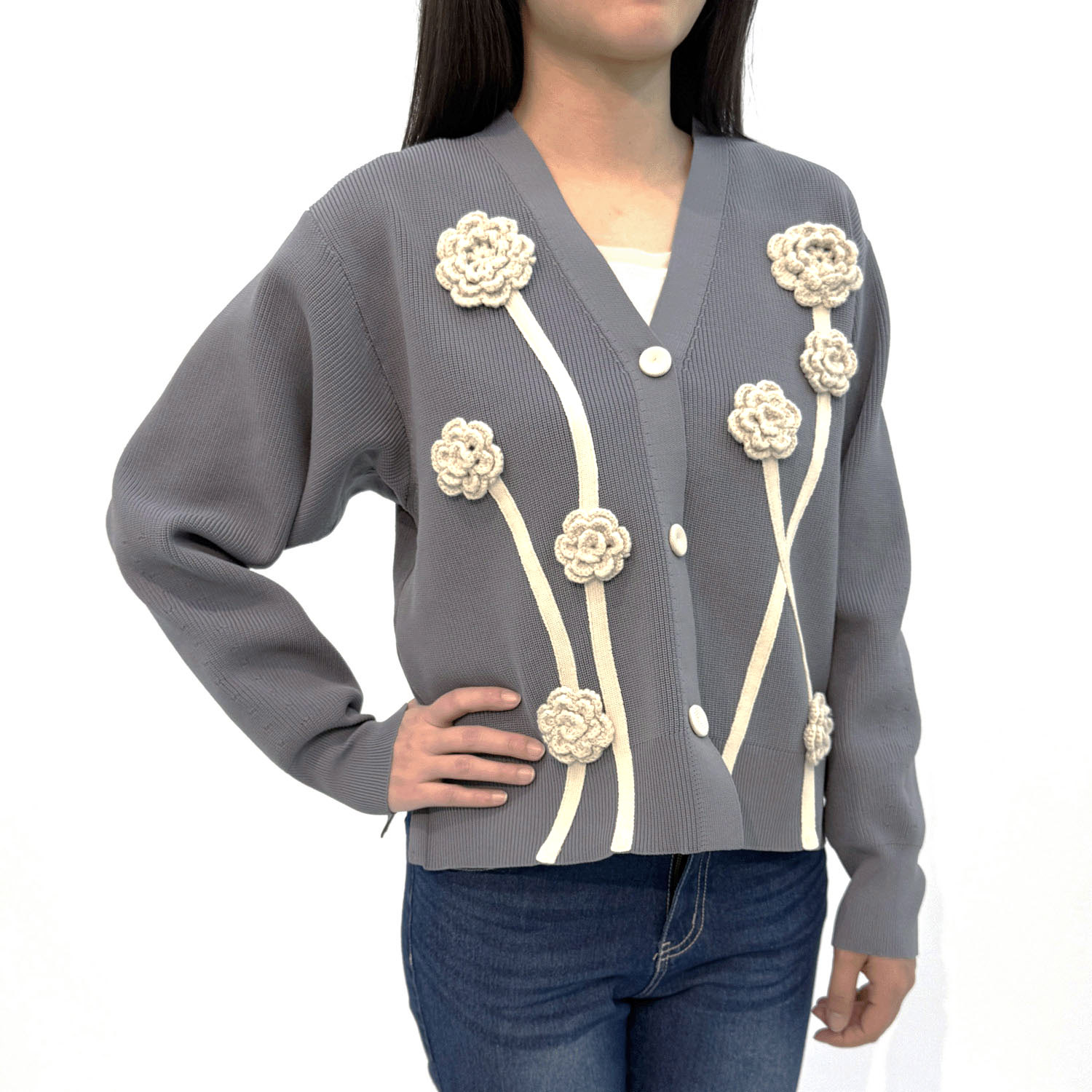 コード刺繍カーディガン - 画像1