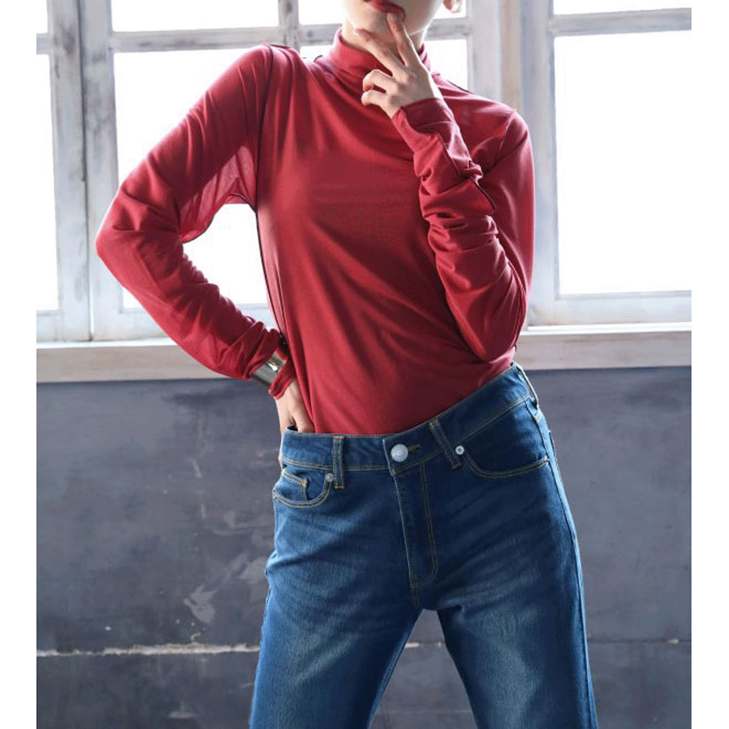 【新ブランド】notorico シースルー配色メローハイネック - 画像1