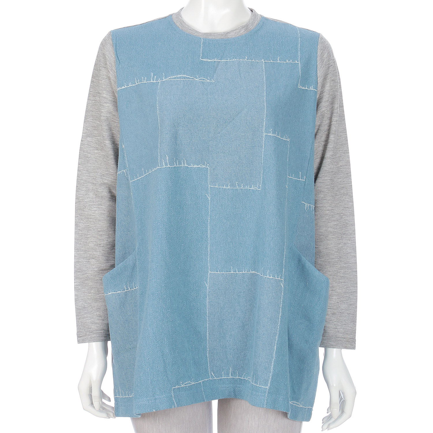 パッチワーク柄デニム×無地切替プルオーバー - 画像2