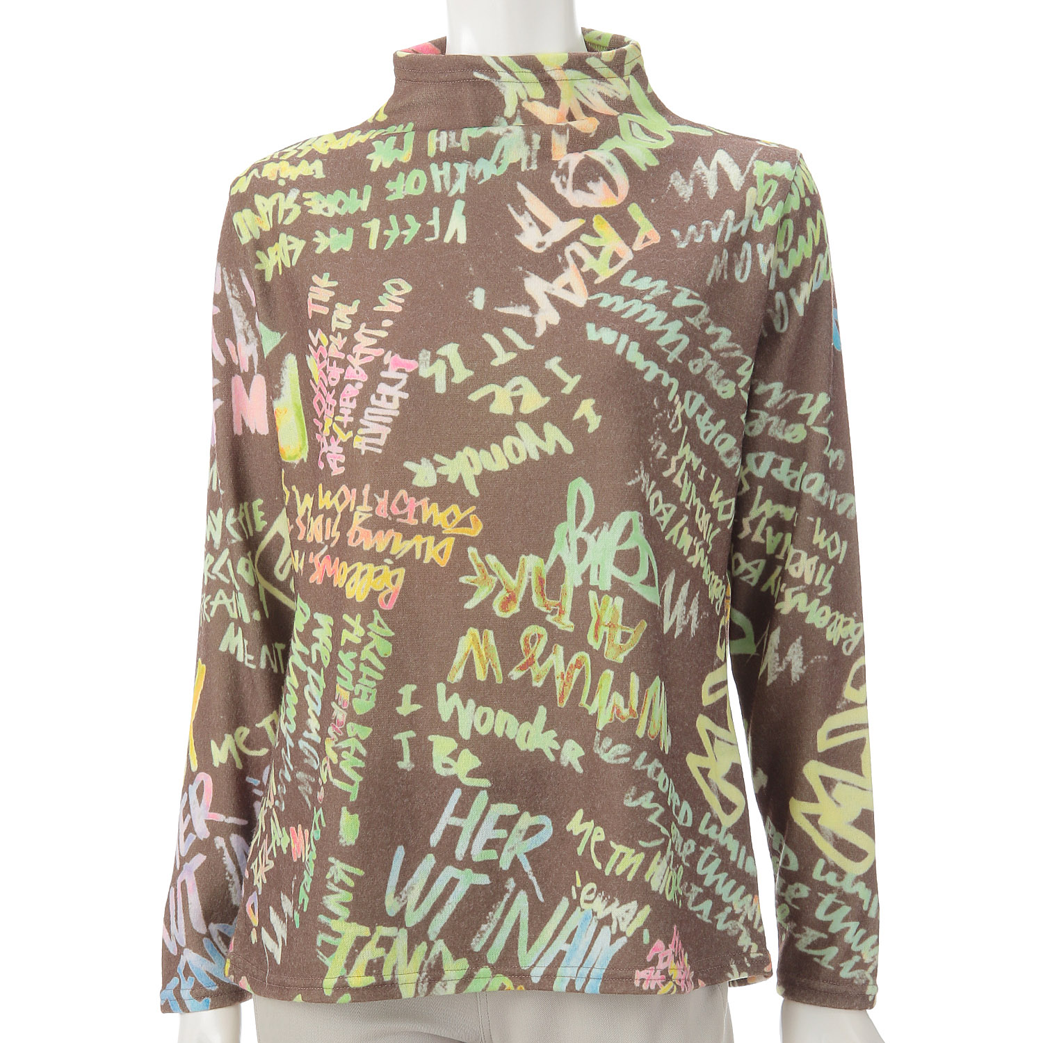 起毛プリントボトルネックカットソー - 画像1