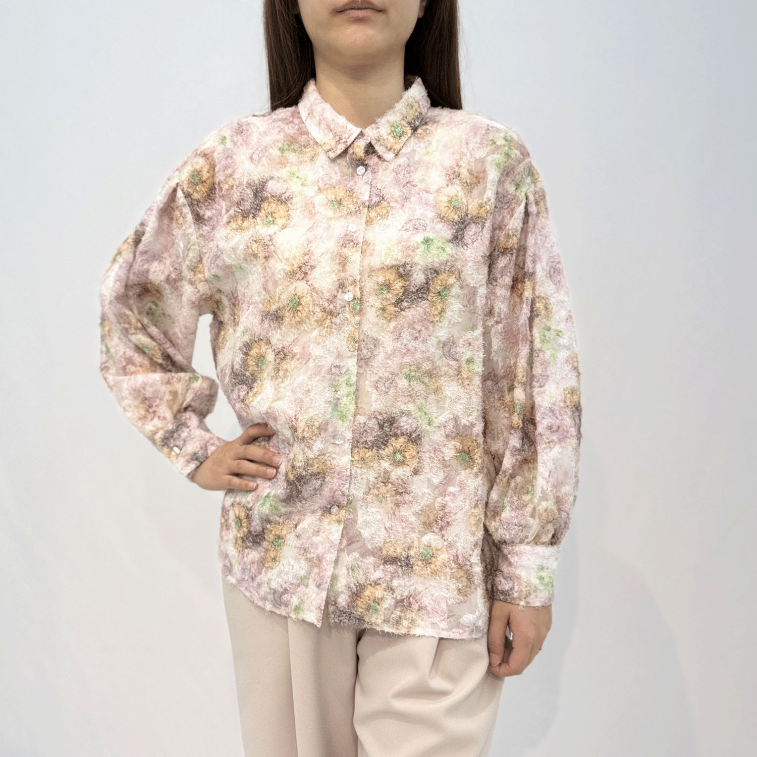 花柄ロングブラウス - 画像1