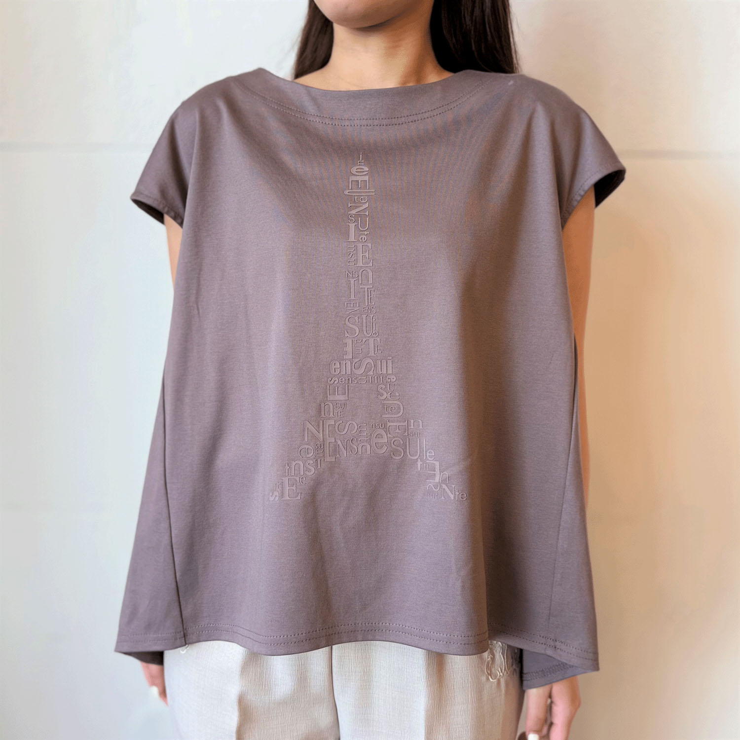 エッフェル塔柄ドロップ袖カットソー - 画像1