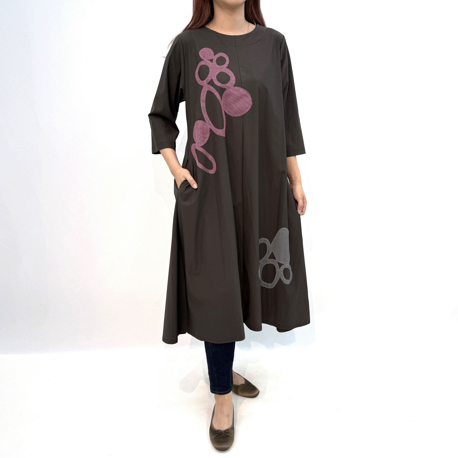 配色モチーフカットソーワンピース - 画像1