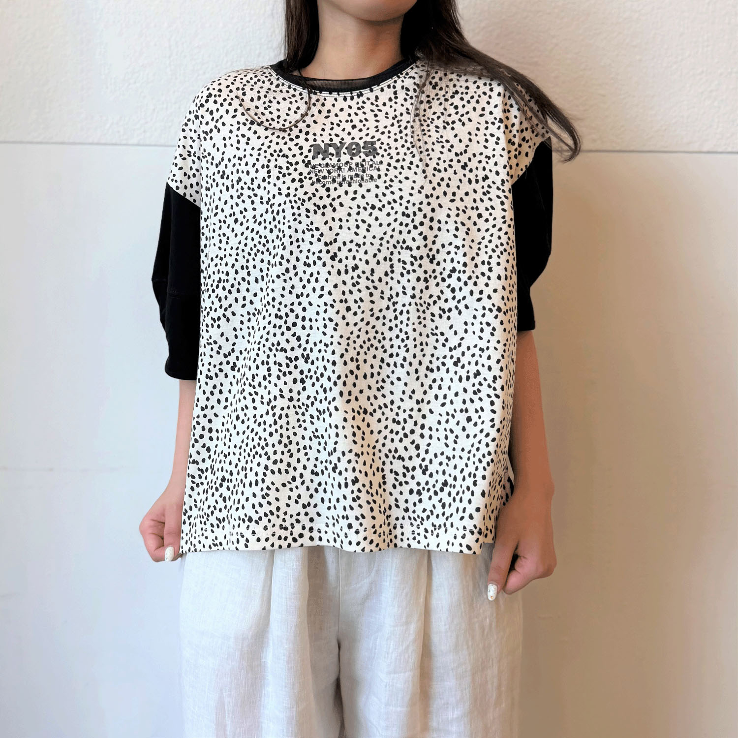 綿天竺×プリント切替ランタンスリーブプルオーバー - 画像1