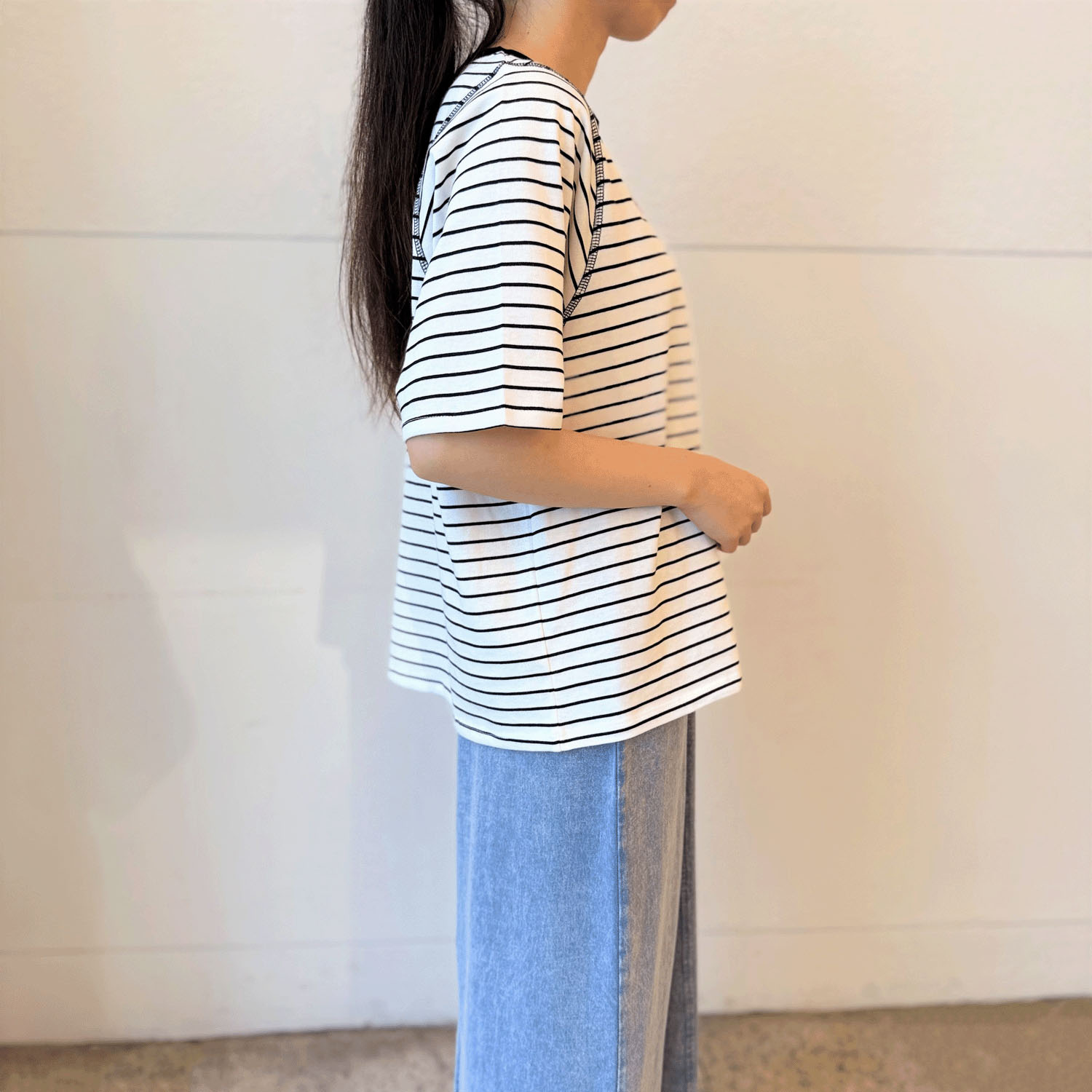 綿天竺ボーダー二次加工プルオーバー - 画像3