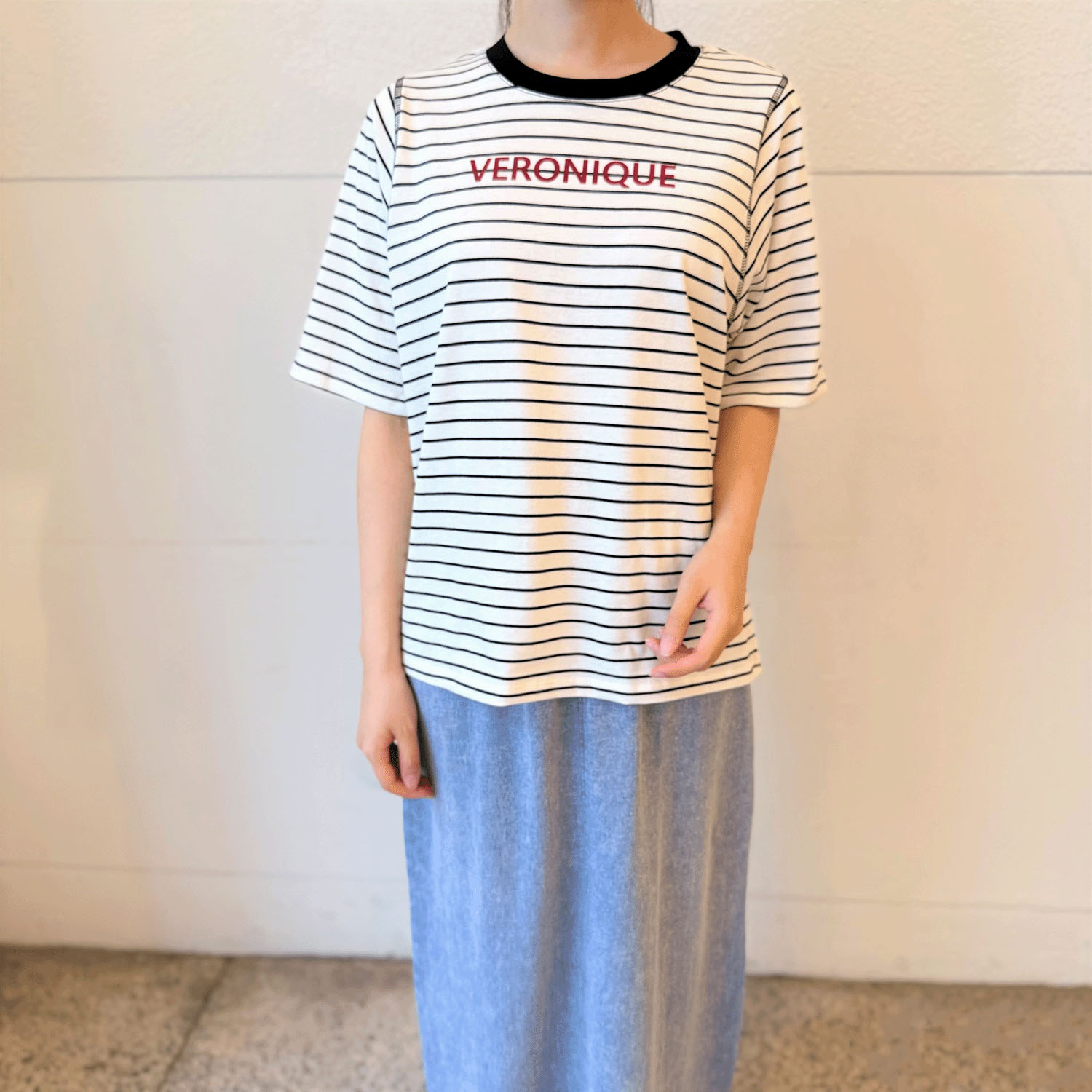 綿天竺ボーダー二次加工プルオーバー - 画像1