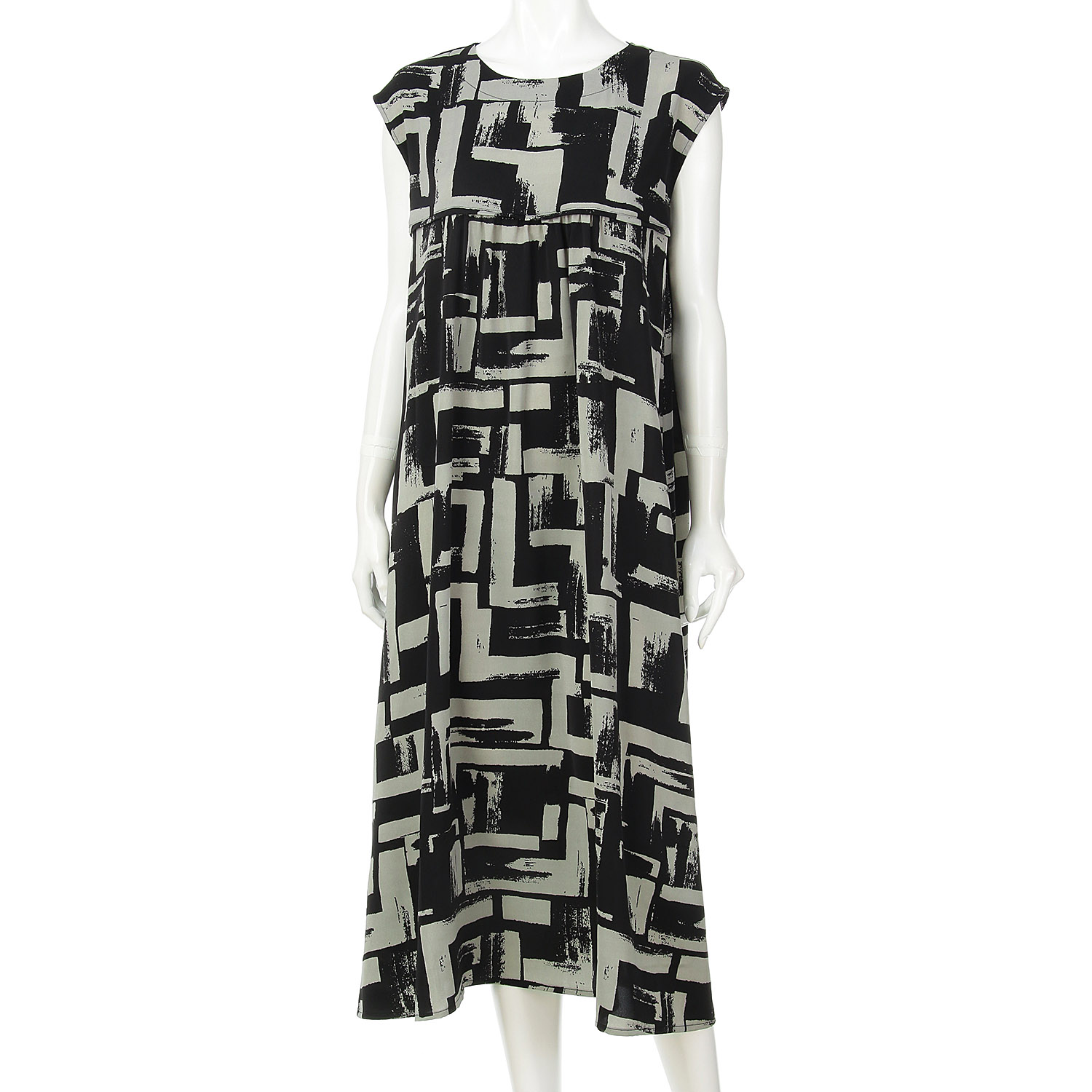 幾何学プリント切替えワンピース - 画像2