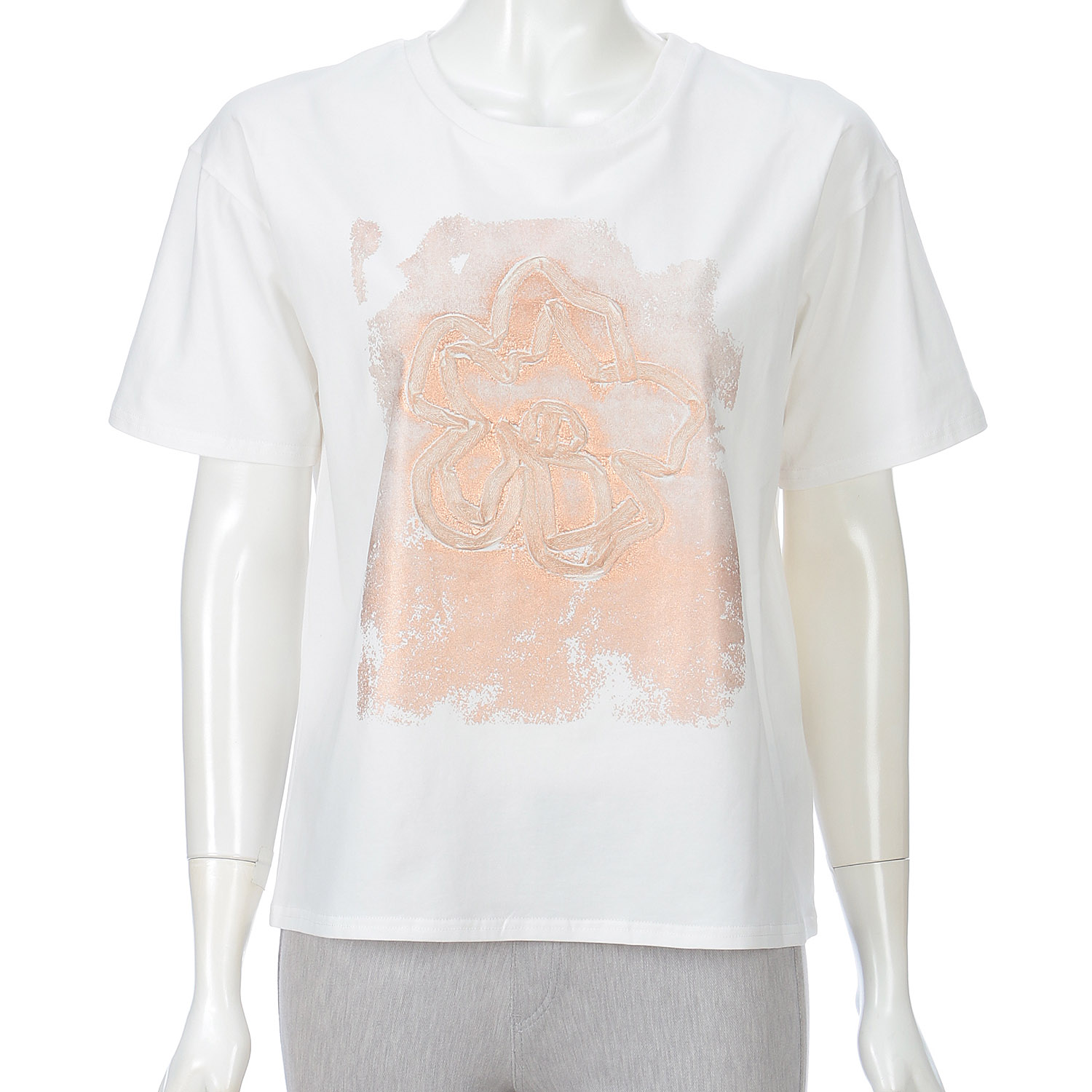 コード刺繍＆箔ペイントTシャツ - 画像3