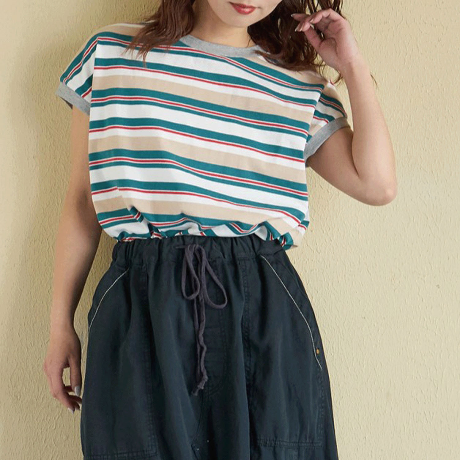 CUBE SUGAR レトロボーダー汗染み軽減ノースリーブプルオーバー - 画像1