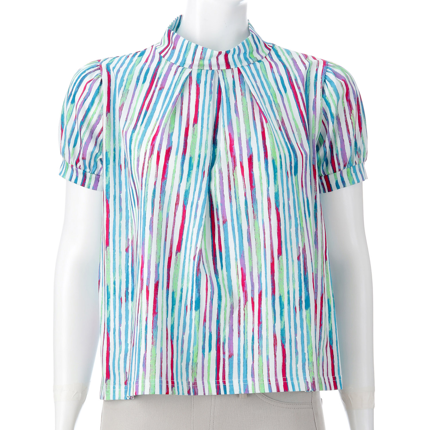 ストライププリントパフ袖カットソー - 画像2