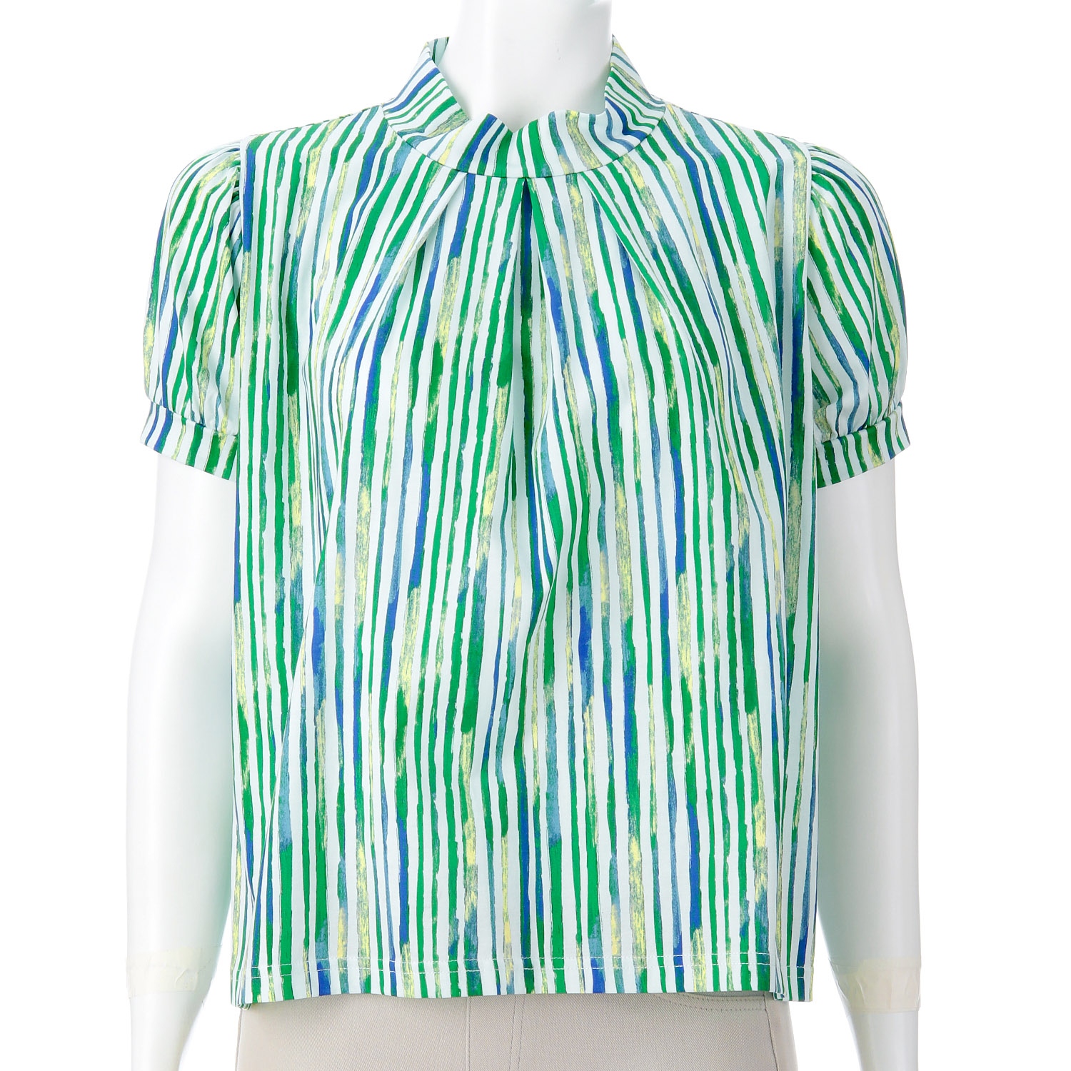 ストライププリントパフ袖カットソー - 画像1