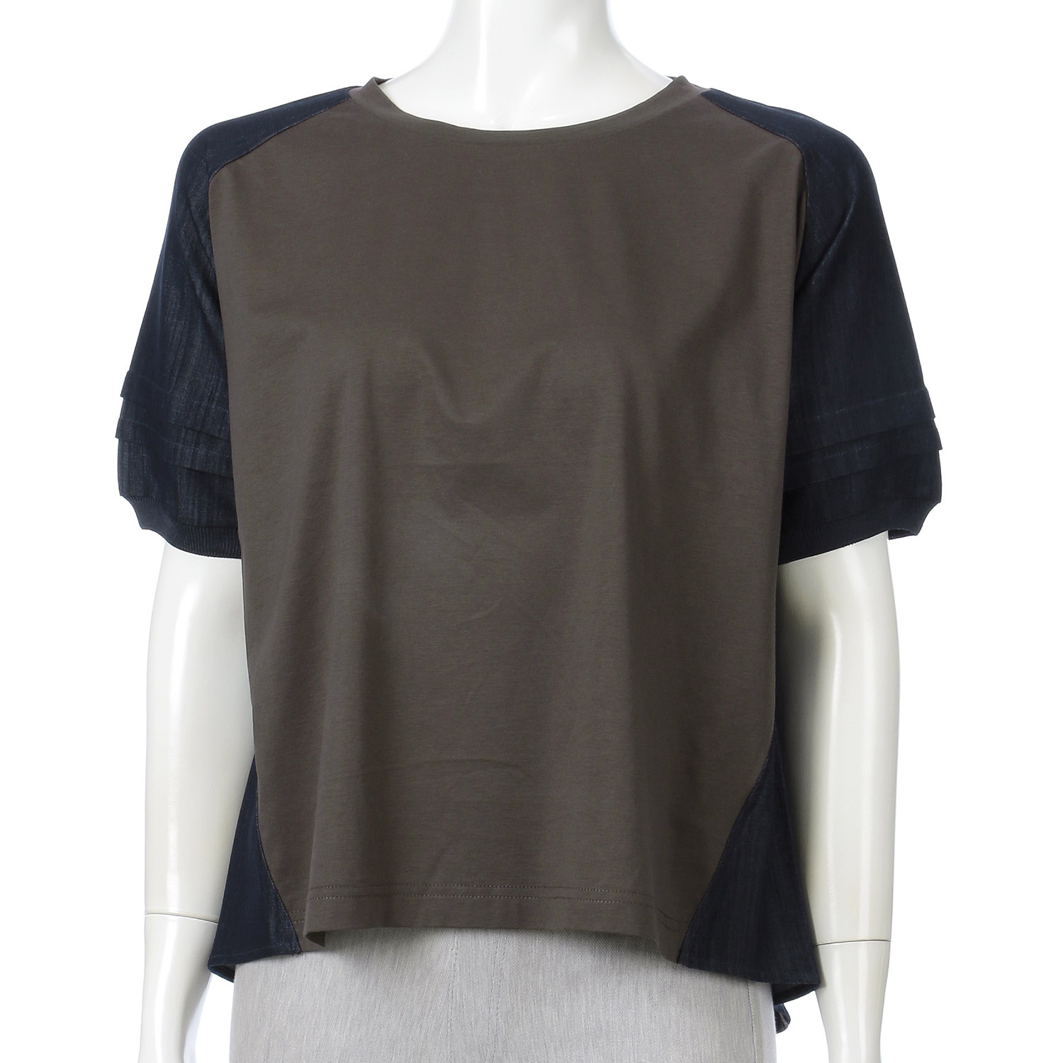 デニム風ドッキングパフスリーブプルオーバー - 画像1