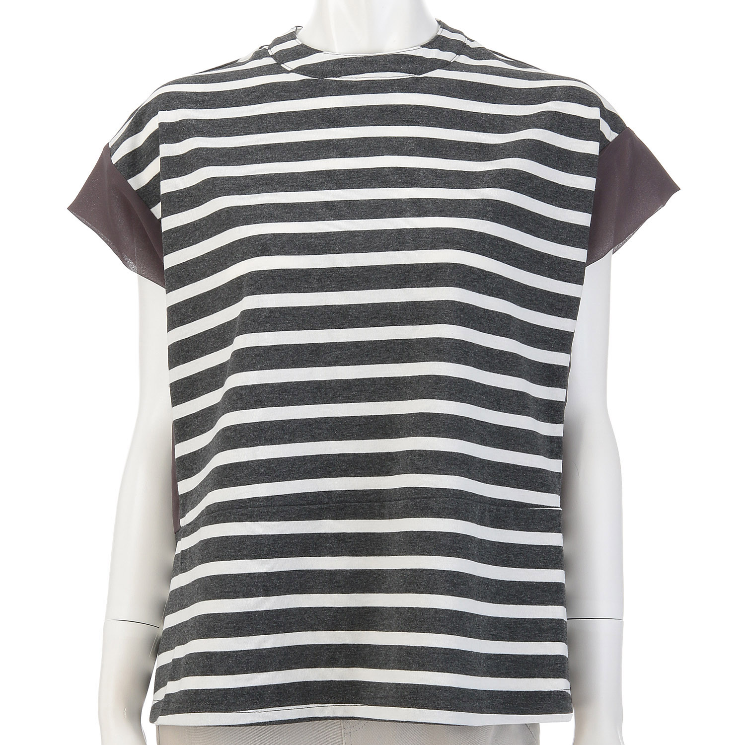 袖シフォン切替ボーダーTシャツ