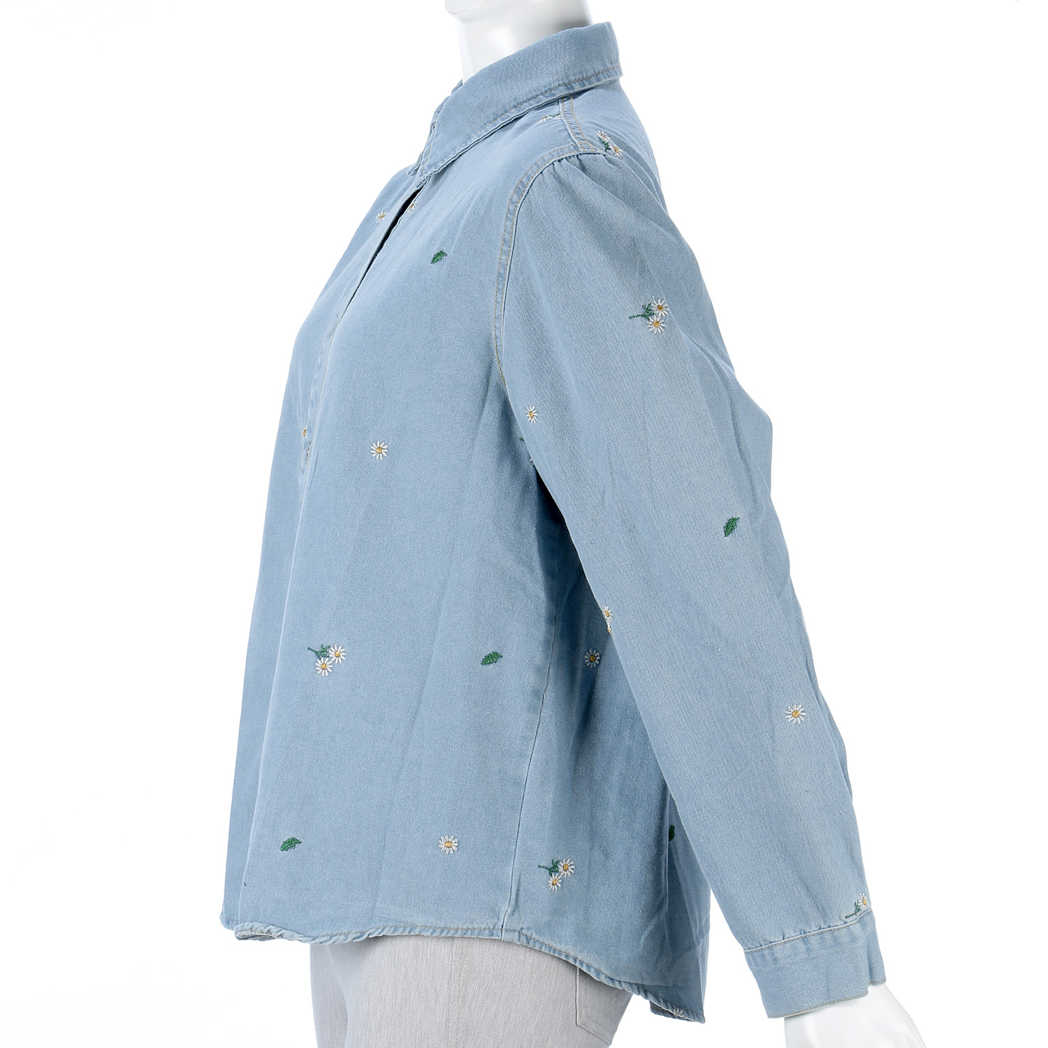 刺繍デニム長袖ブラウス - 画像2