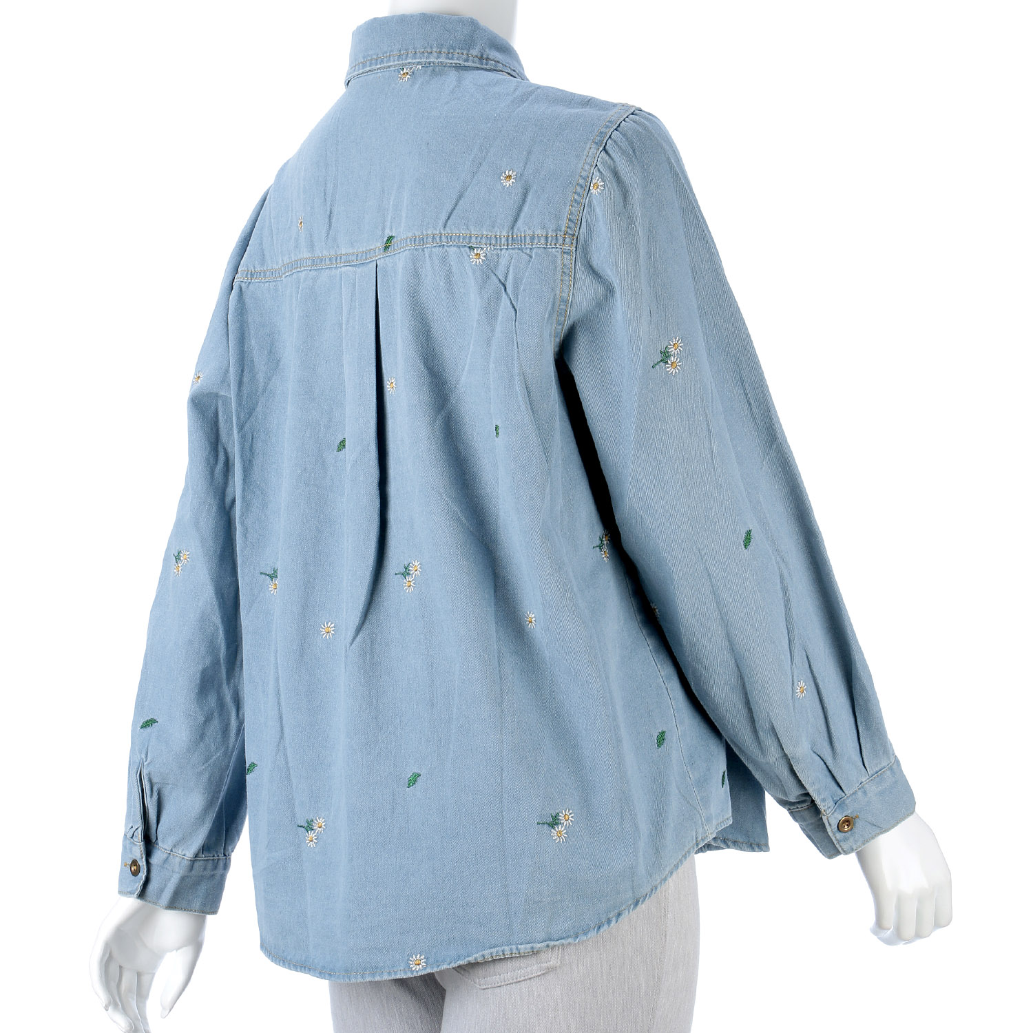 刺繍デニム長袖ブラウス - 画像3