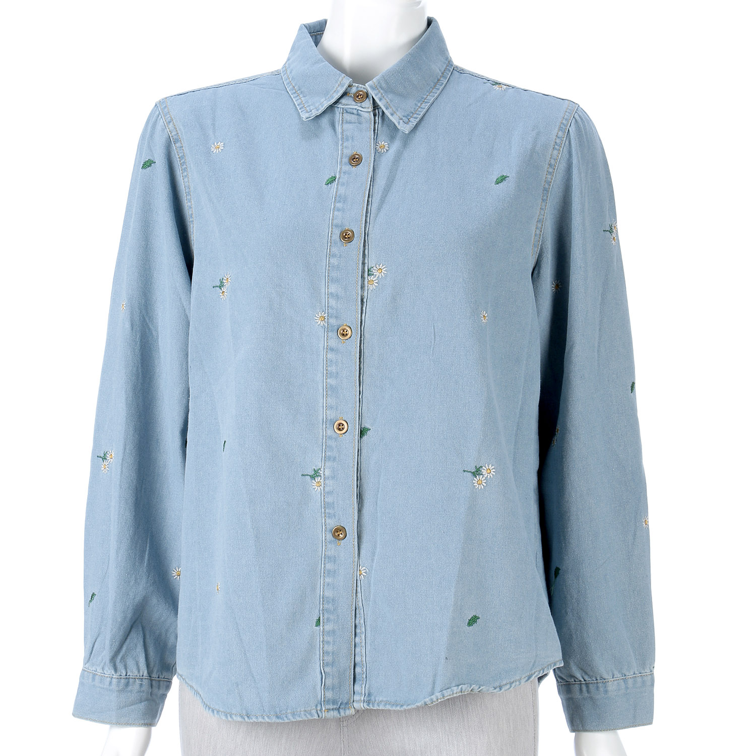 刺繍デニム長袖ブラウス - 画像1