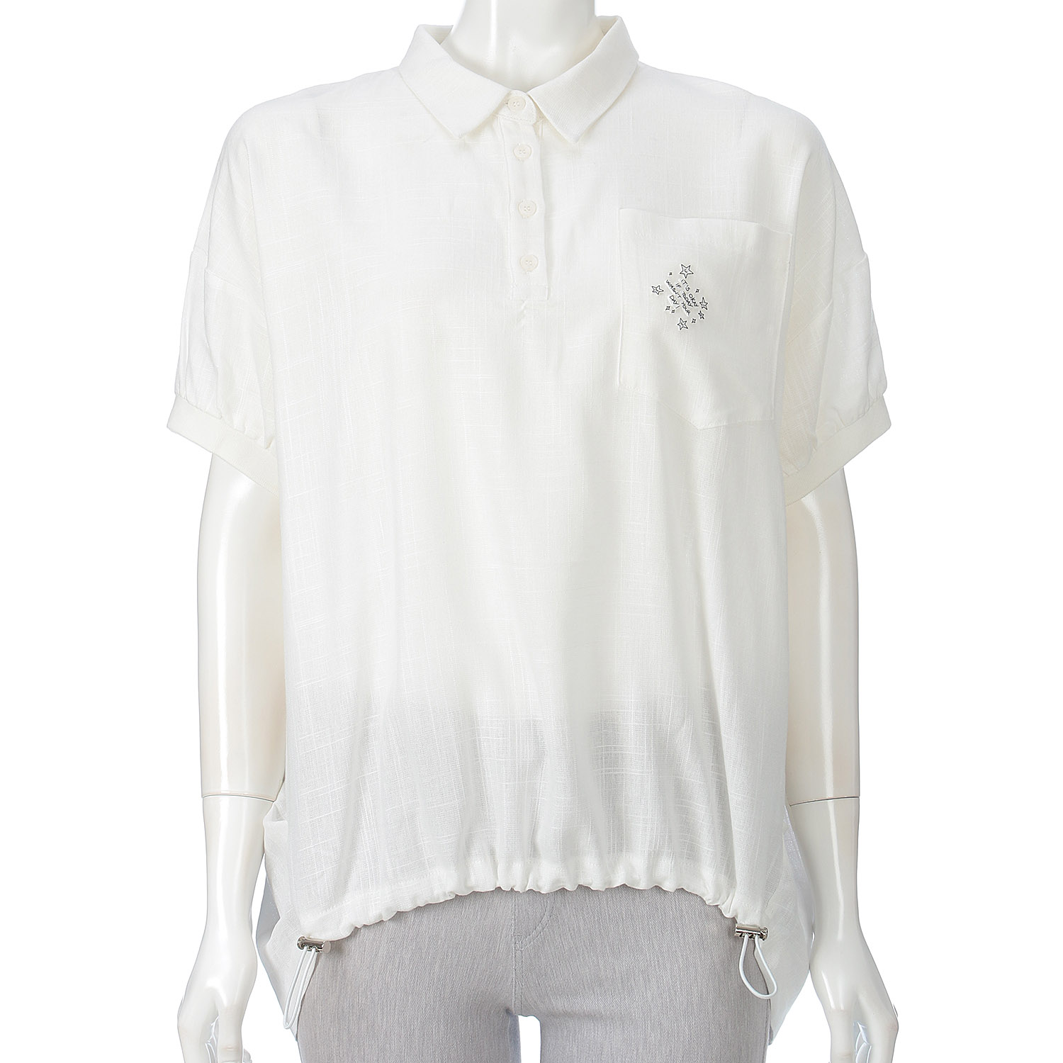 麻混襟付きデザインブラウス - 画像2