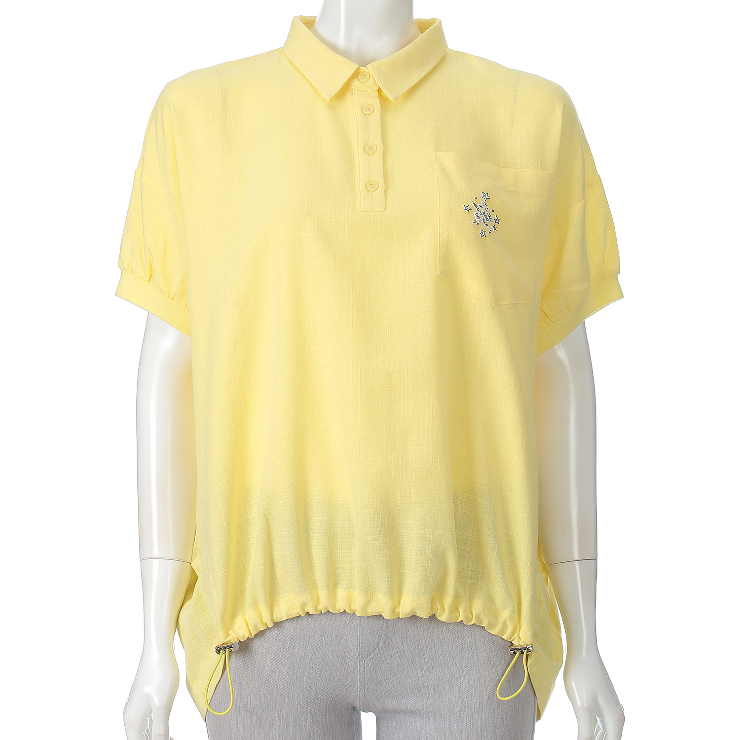 麻混襟付きデザインブラウス - 画像1