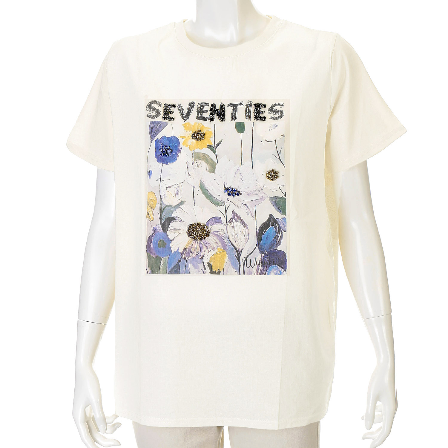 ストーン付きデザインTシャツ - 画像1