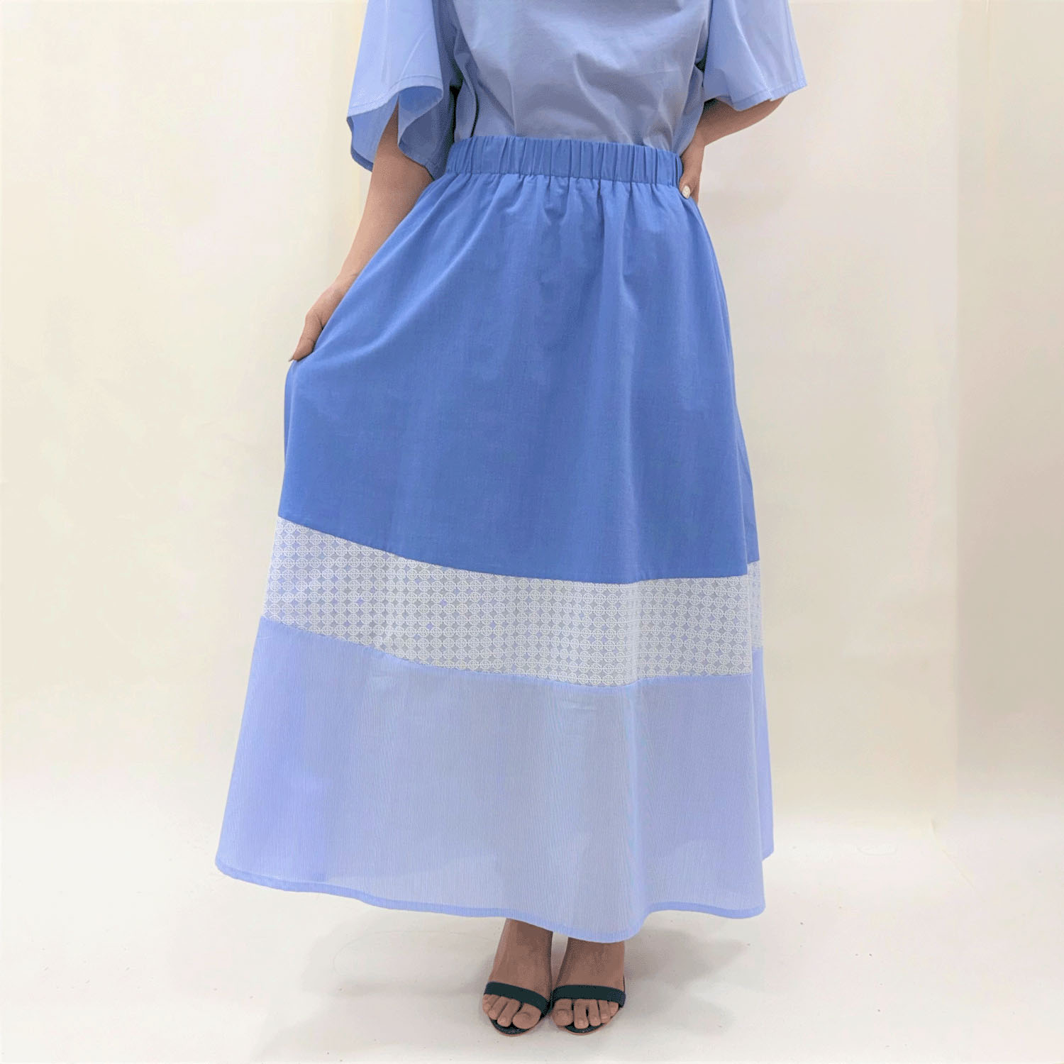 ADESSO L’ORA レースストライプドッキングスカート - 画像6