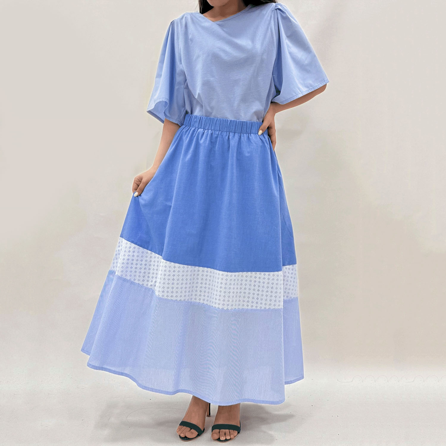 ADESSO L’ORA レースストライプドッキングスカート - 画像1