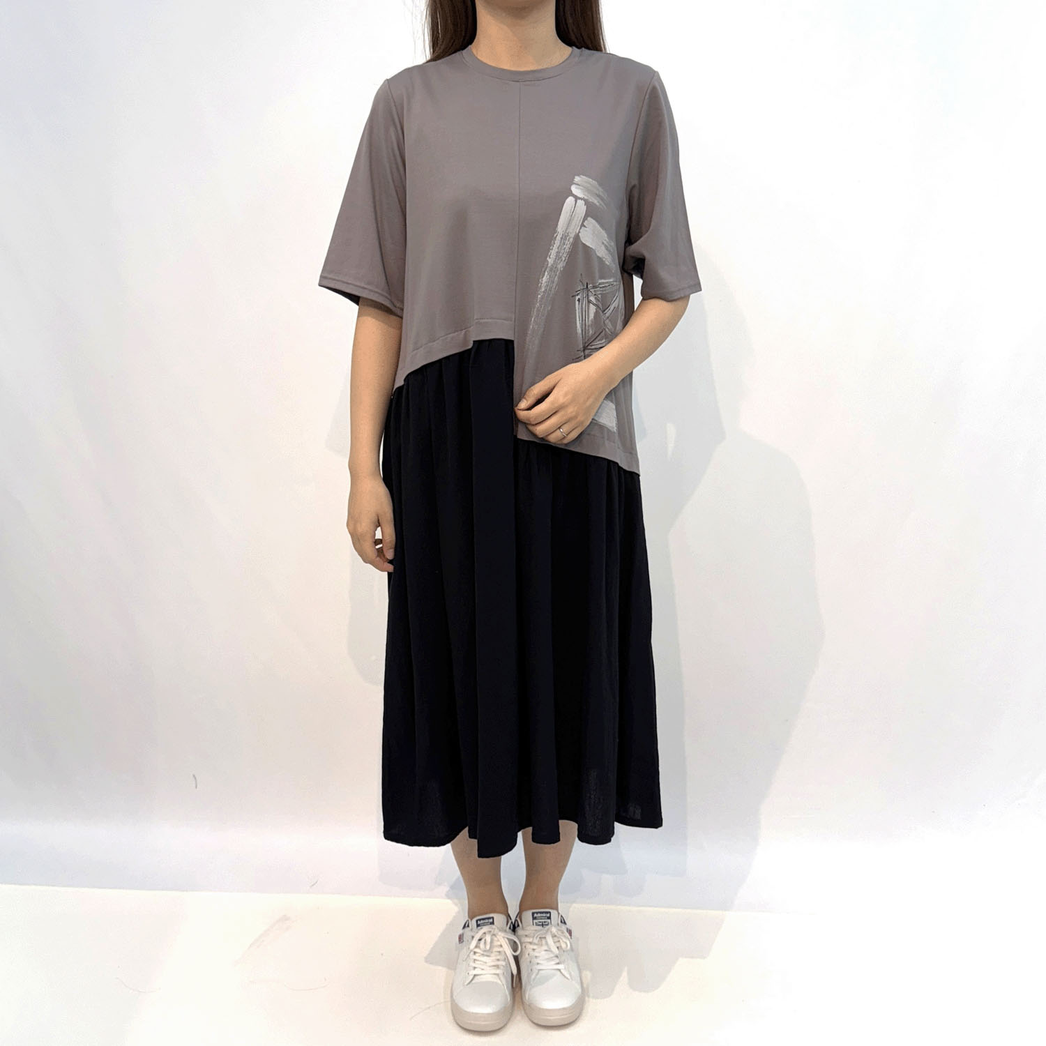 布帛スカート切替ワンピース - 画像1