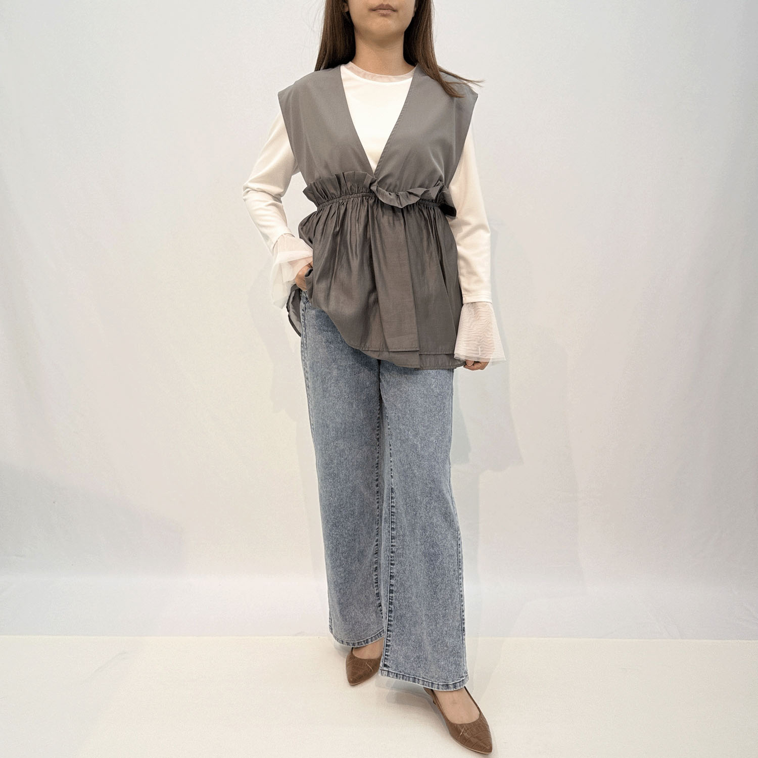 ペプラムシアー切替ベスト - 画像7