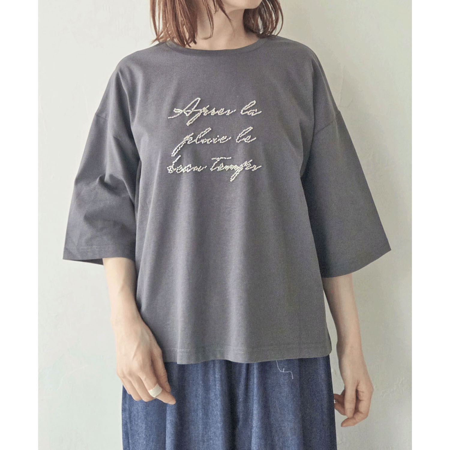 epidemique ビーズ刺繍Tシャツ - 画像4