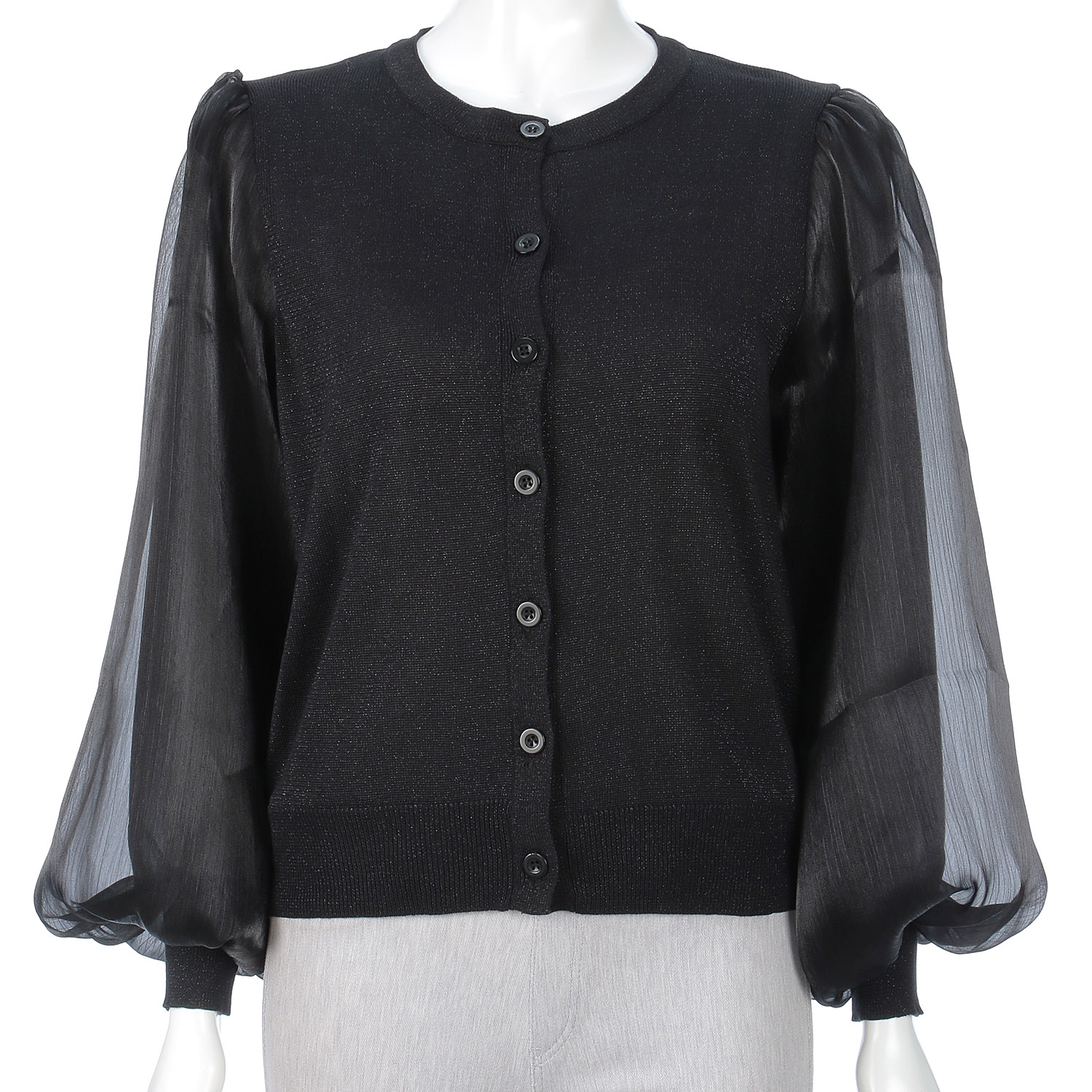 ラメ布帛ニットカーディガン - 画像2