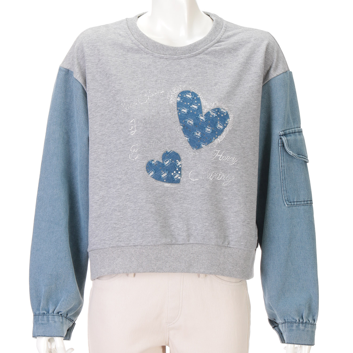 デニム布帛切替トレーナー - 画像1