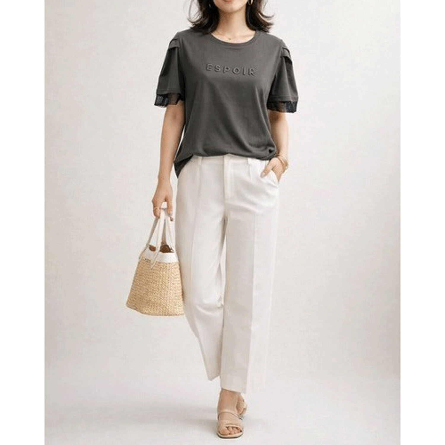 メッシュ袖刺繍Tシャツ - 画像5