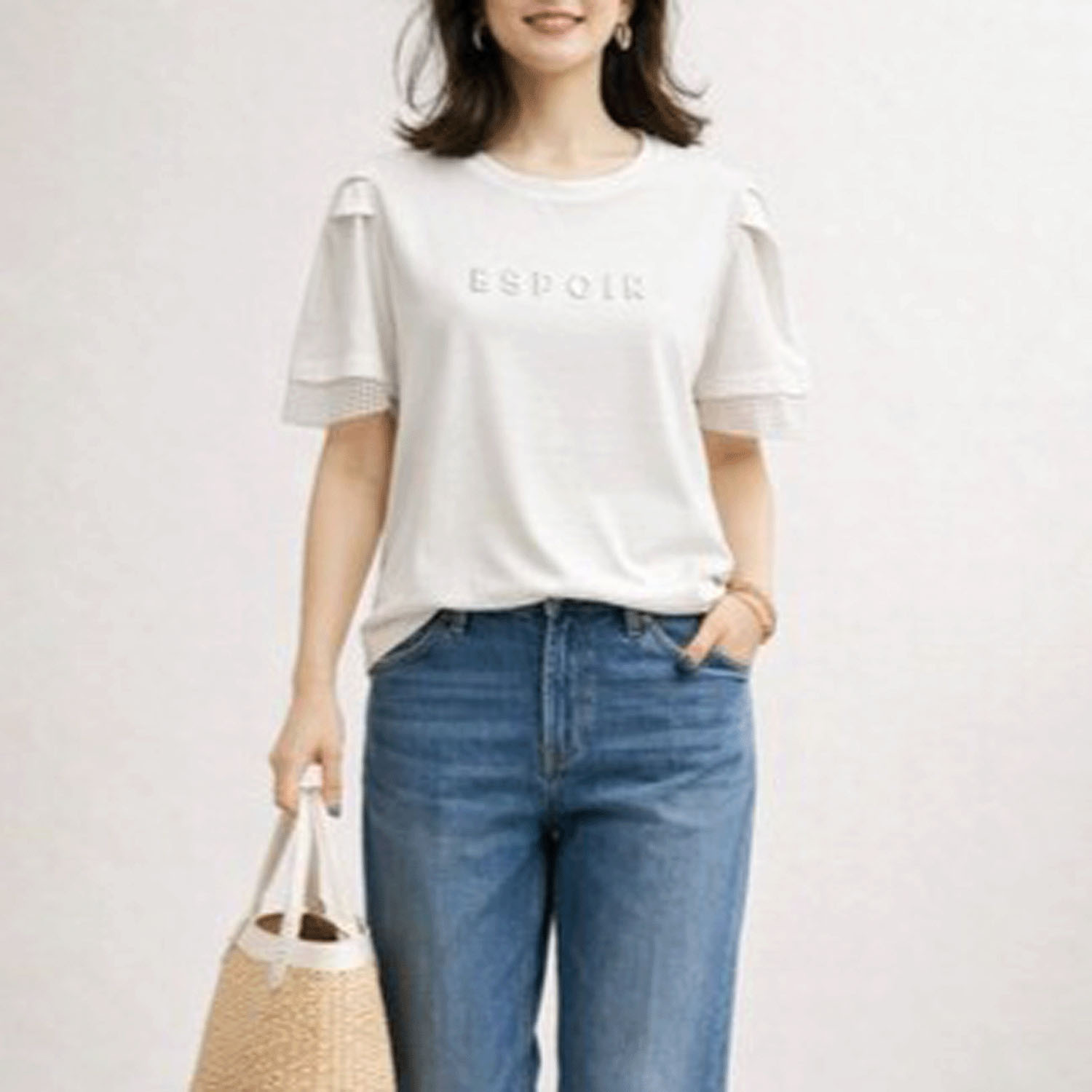 メッシュ袖刺繍Tシャツ - 画像1