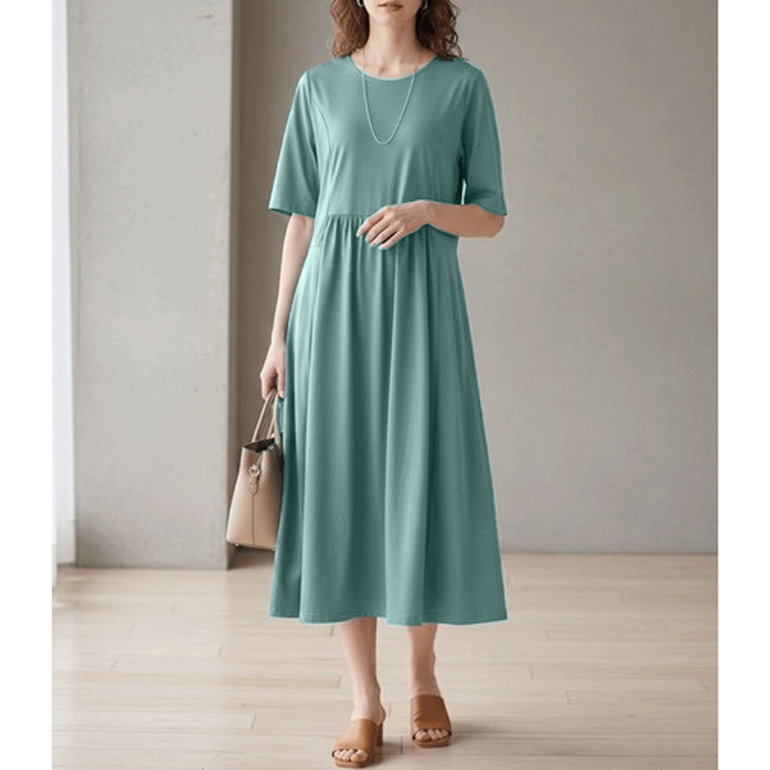 ダブルシルケットコットン100 ウエスト切替ワンピース - 画像7