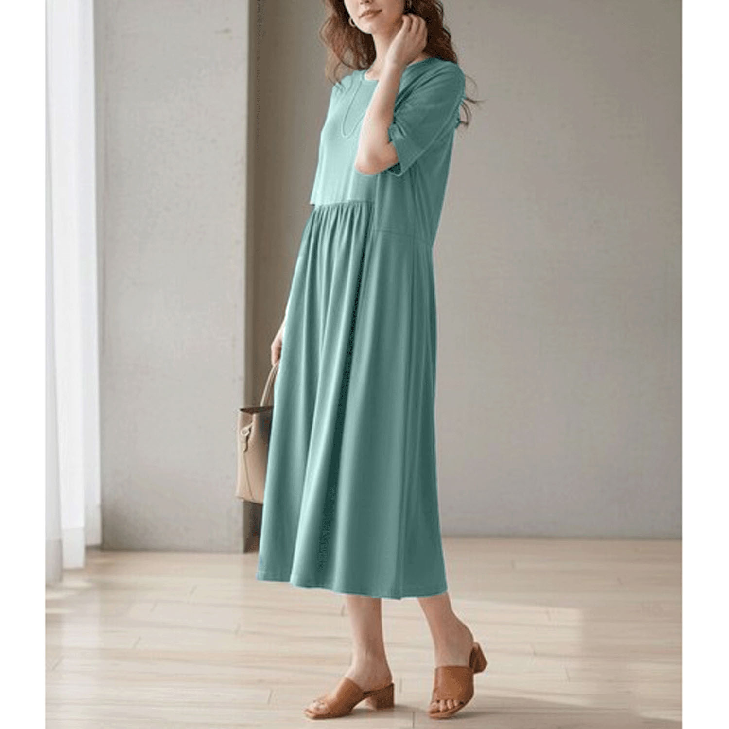 ダブルシルケットコットン100 ウエスト切替ワンピース - 画像8