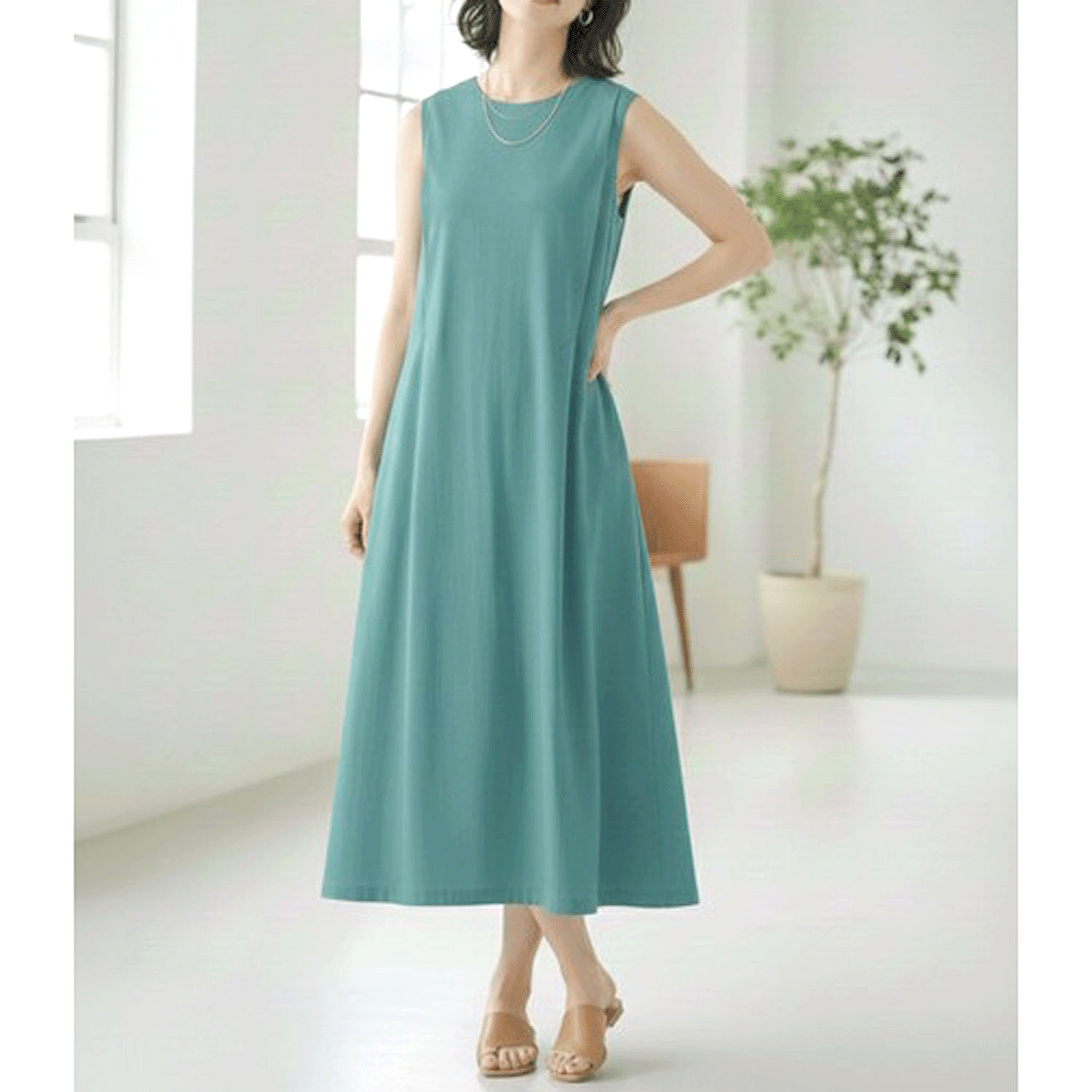 ダブルシルケットコットン100 タックノースリーブワンピース - 画像9