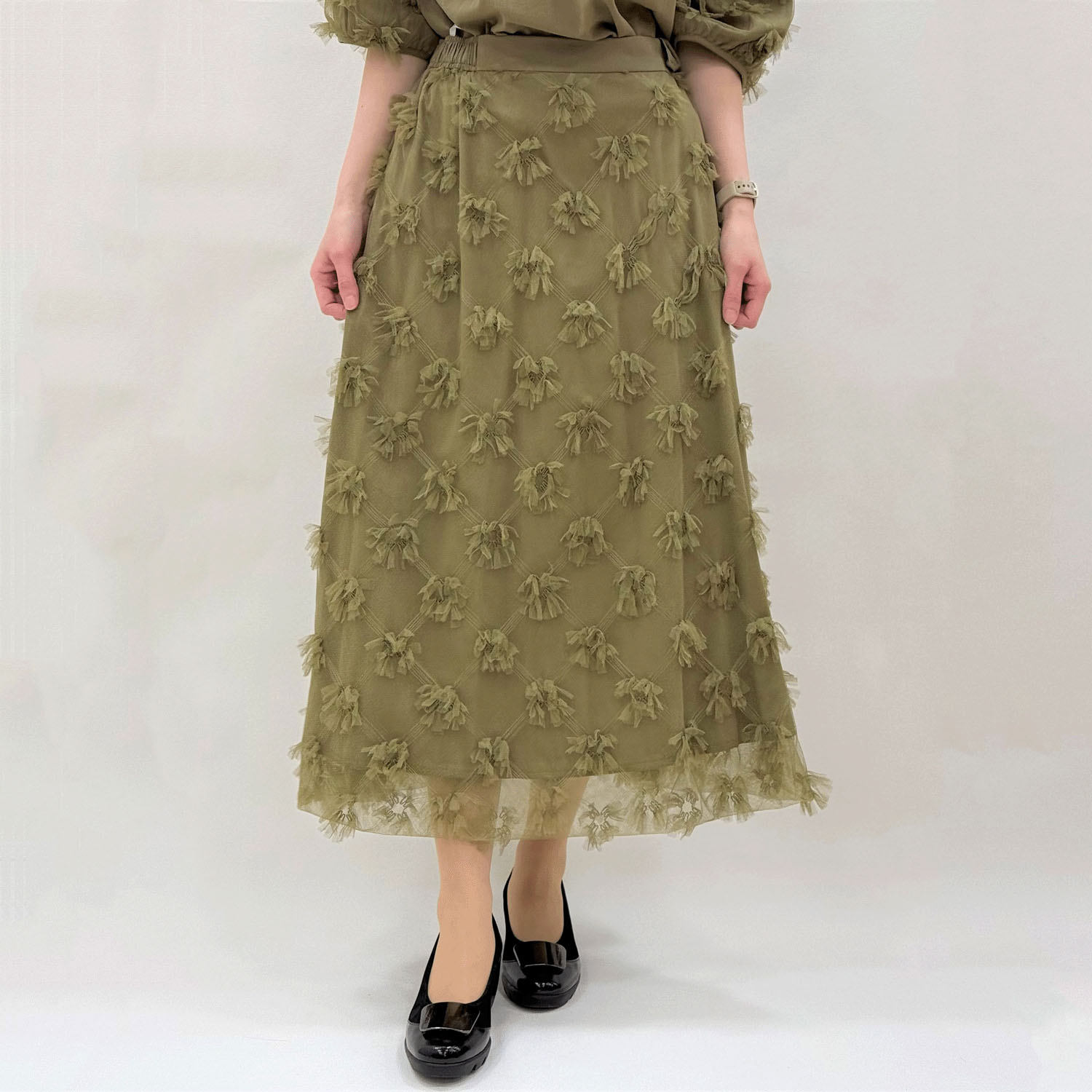 チュール刺繍レーススカート - 画像2