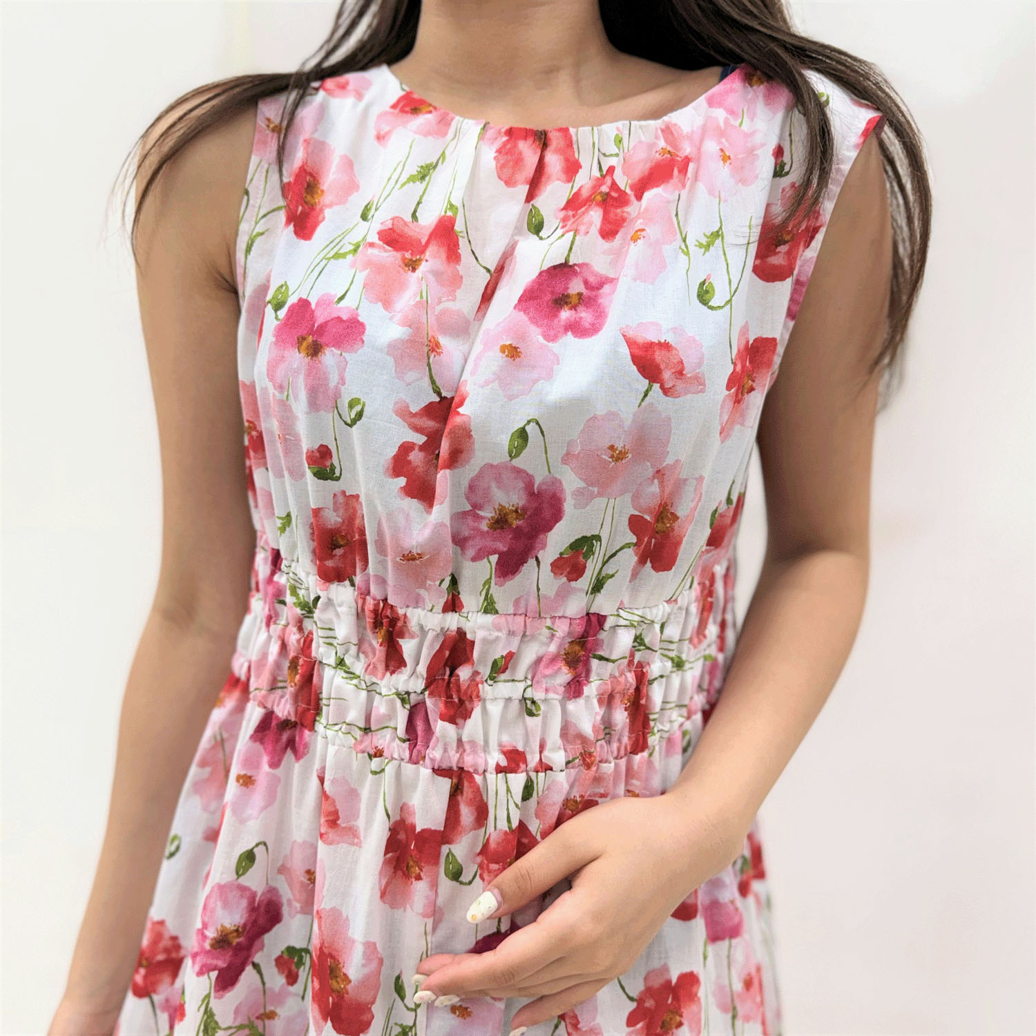 ADESSO L’ORA Wシャーリング花柄ワンピース - 画像5