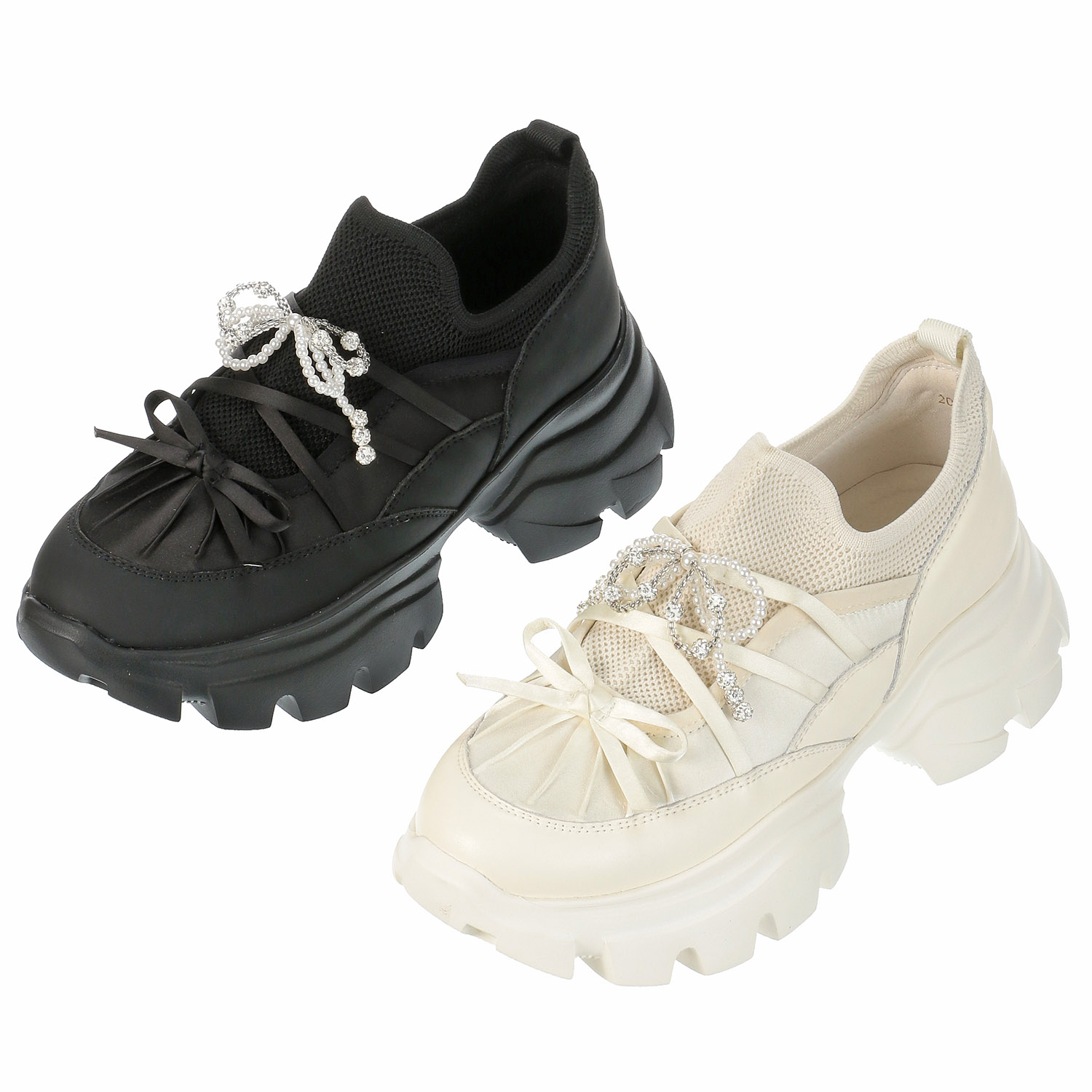 de osho A de ocho パールリボン付きスニーカー - 画像1