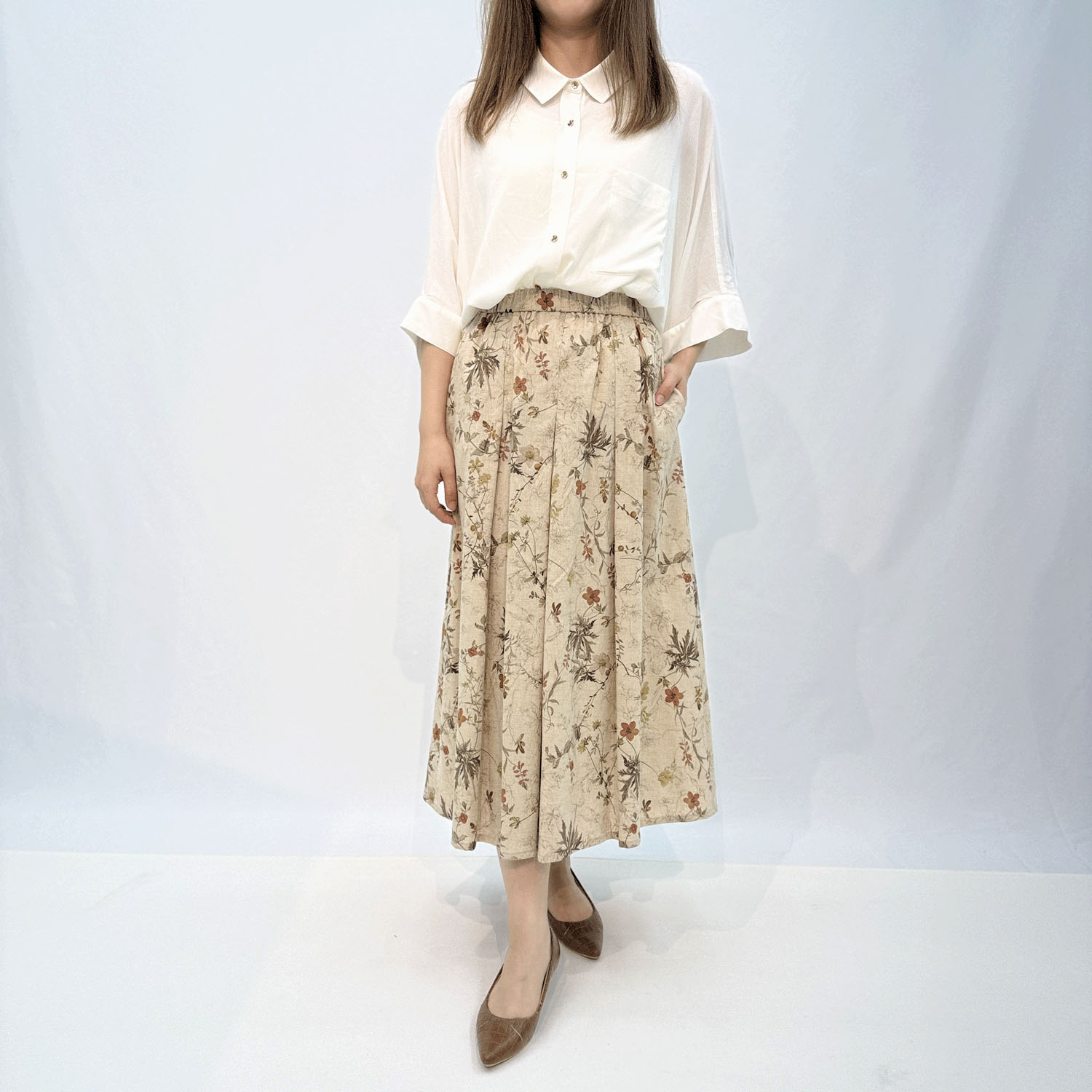 綿麻プリントスカート - 画像4
