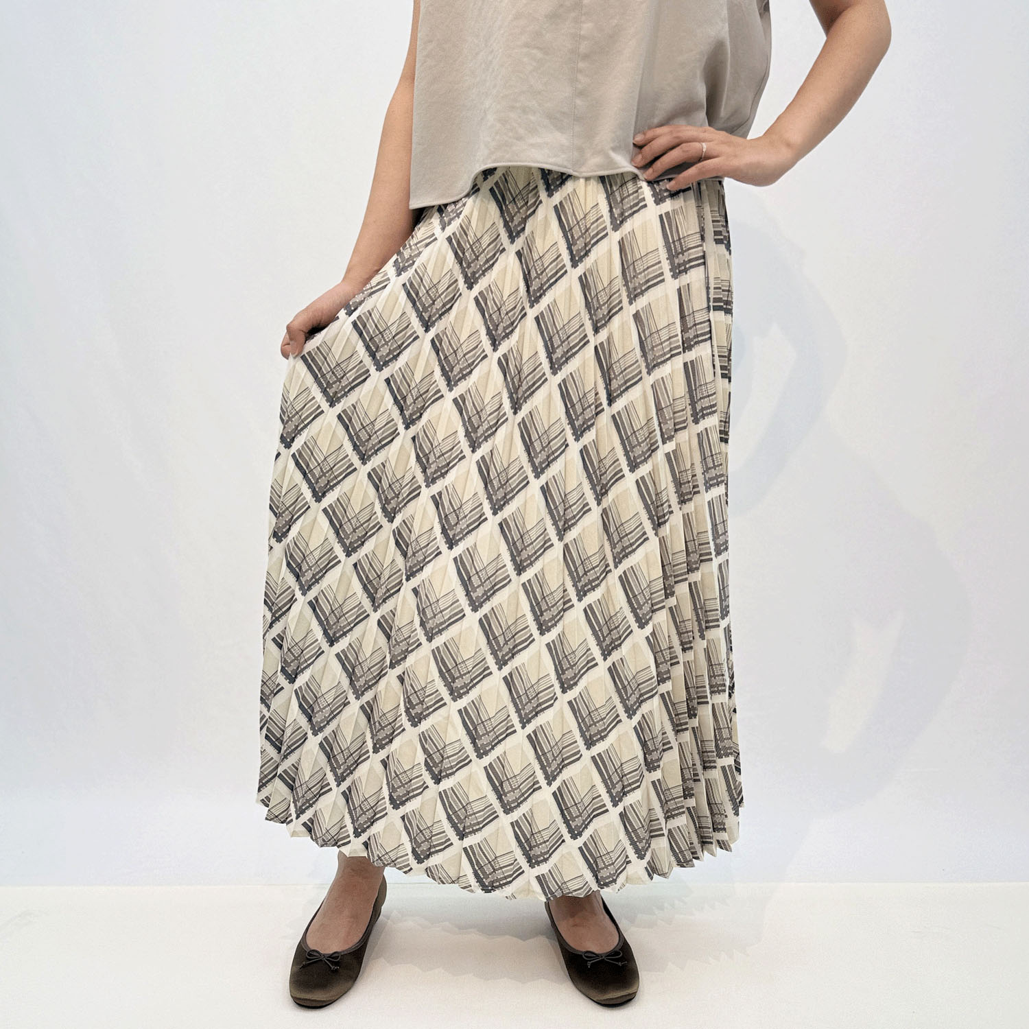 ピーチチェックプリント アコーディオンスカート - 画像2