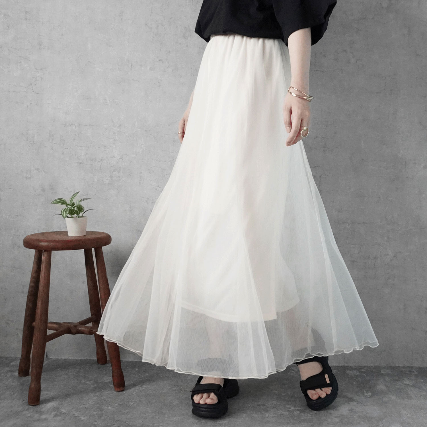 W HEART 大人チュールロングスカート - 画像1