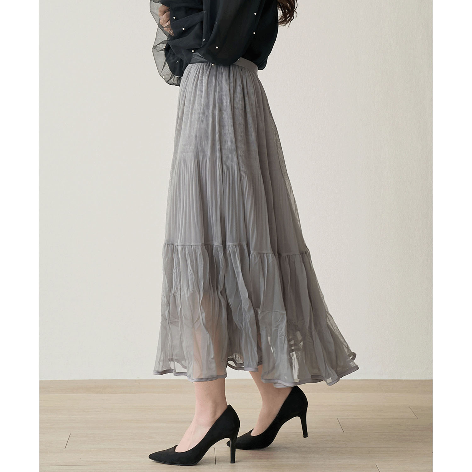 Nohea 裾パイピングシャーリングティアードスカート - 画像2
