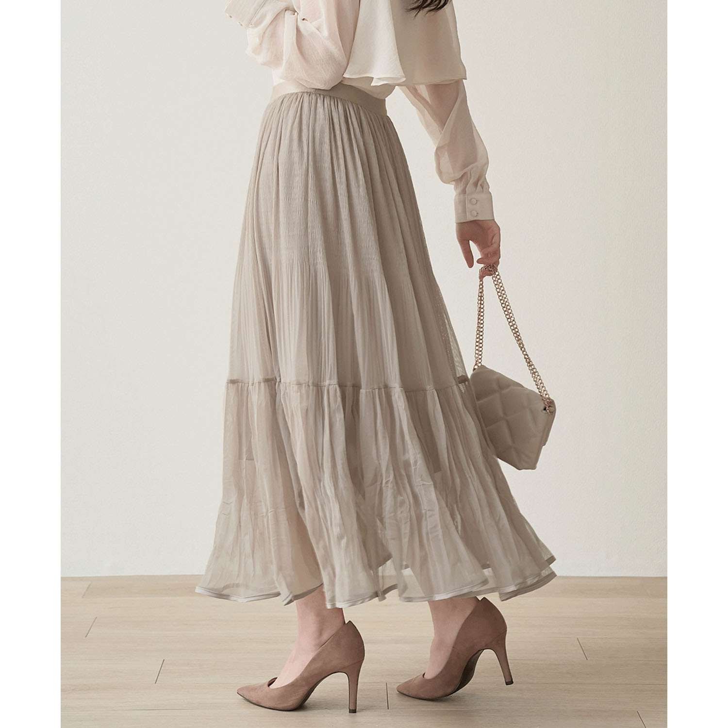 Nohea 裾パイピングシャーリングティアードスカート - 画像11